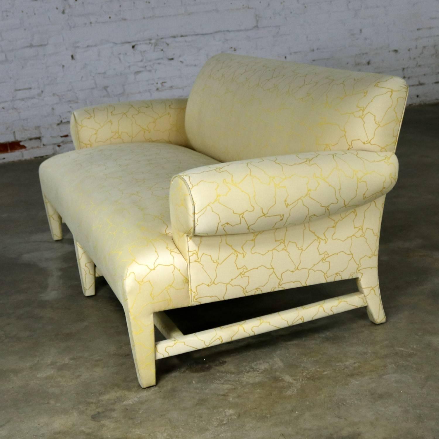 Donghia Loveseat Sofa in Cream and Yellow Fat Man Fabric Attributed to Angelo D 1