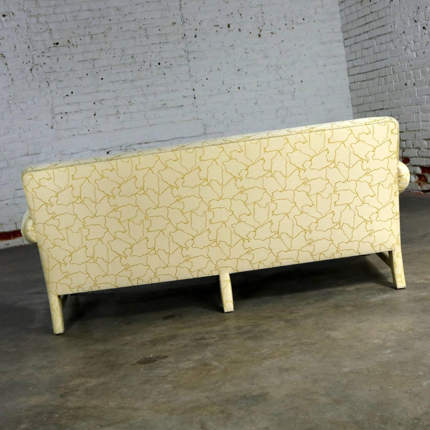 Donghia Loveseat Sofa in Cream and Yellow Fat Man Fabric Attributed to Angelo D 2