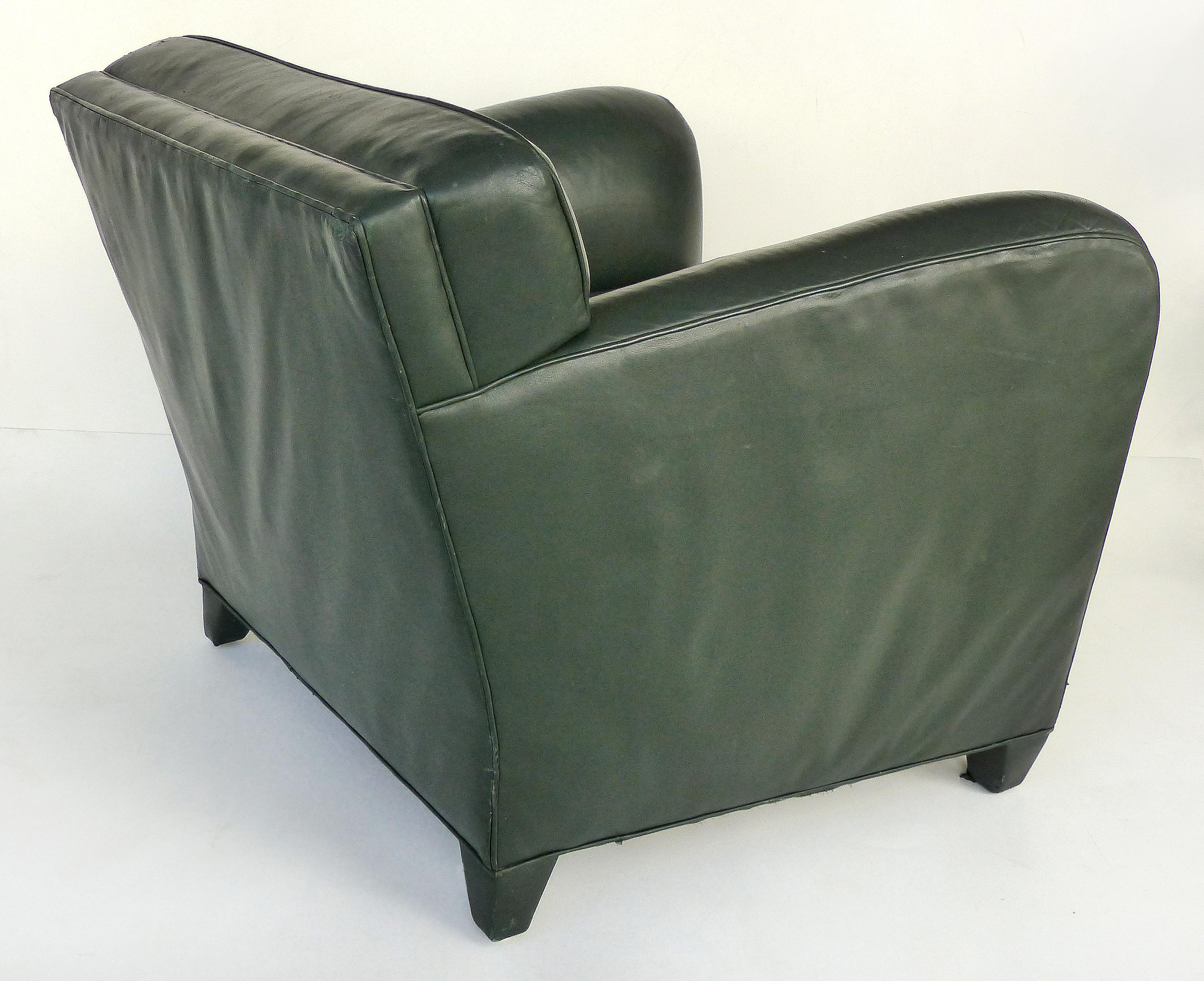 Art Deco Donghia Leather Club Chairs from the Main Street Collection in Forest Green 