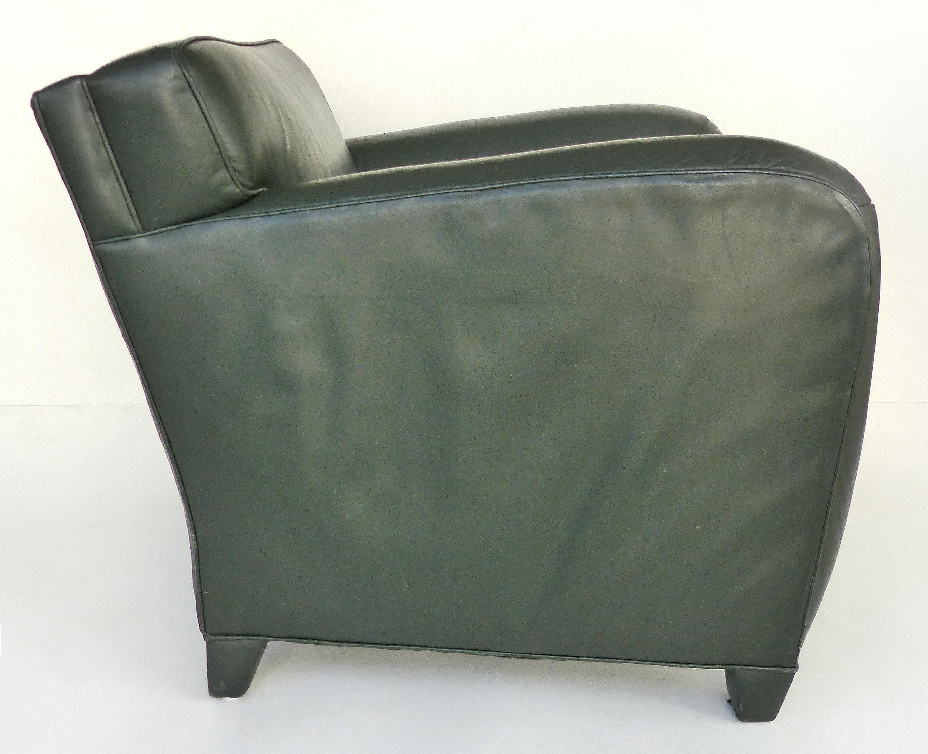 American Donghia Leather Club Chairs from the Main Street Collection in Forest Green 