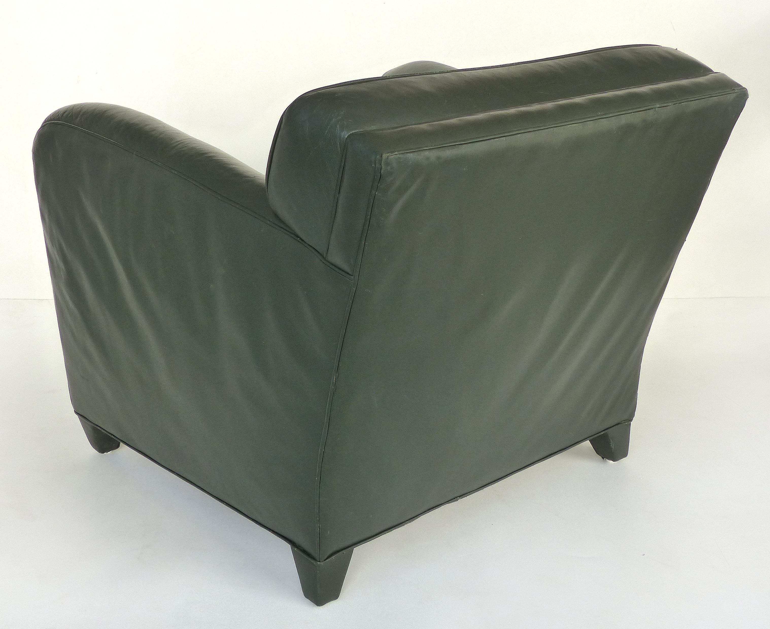 Donghia Leather Club Chairs from the Main Street Collection in Forest Green  In Good Condition In Miami, FL