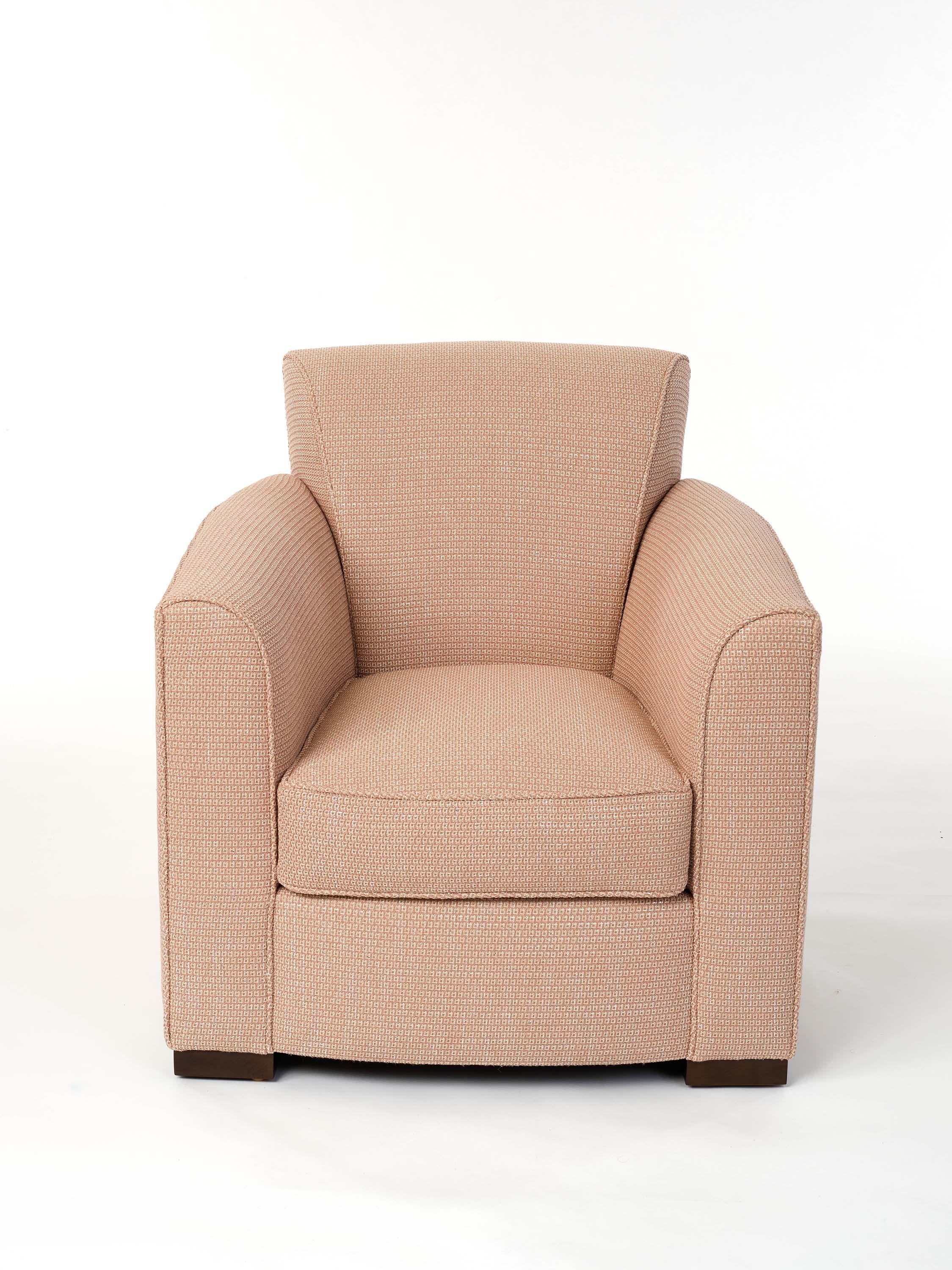 With a nod toward beauty and provenance this chair is uncluttered and approachable. Fully upholstered club chair with tight back and loose seat cushion. Comes standard with welt along the body and seat cushion. Available in all standard, premium,