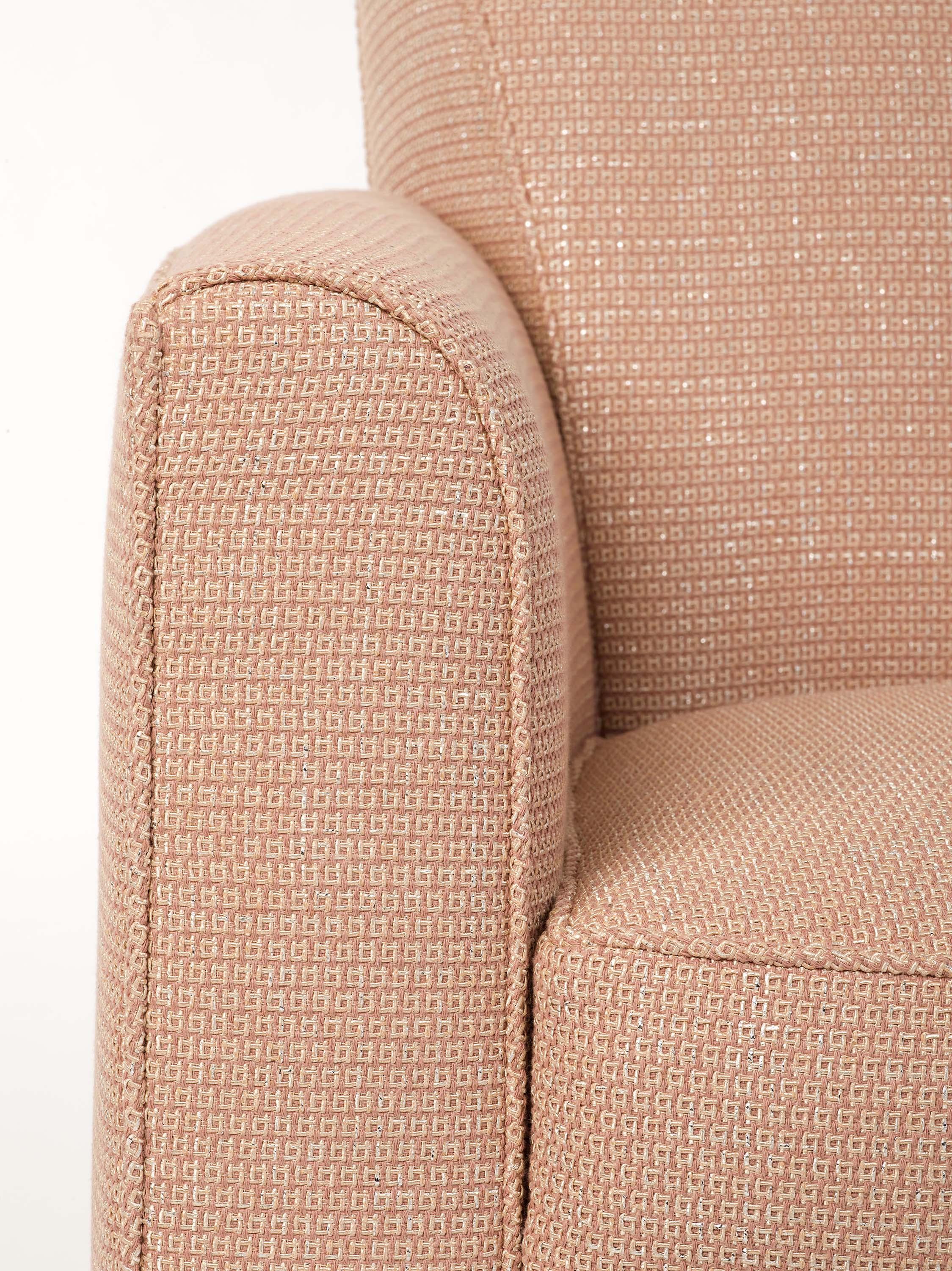 Donghia Noble Chair in Blush Pink Cotton Upholstery with Geometric Pattern In New Condition For Sale In New York, NY