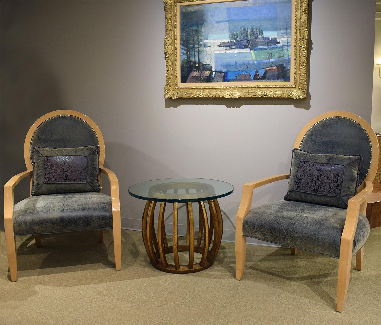 Upholstery J. Robert Scott Pair of Elegant Lounge Chairs in Avodire, 1980s For Sale