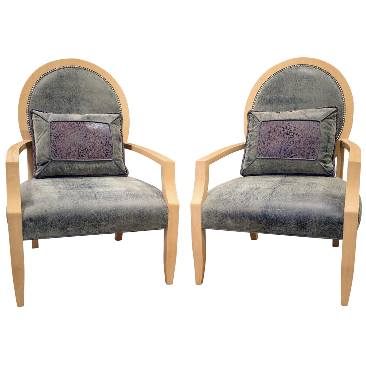 J. Robert Scott Pair of Elegant Lounge Chairs in Avodire, 1980s