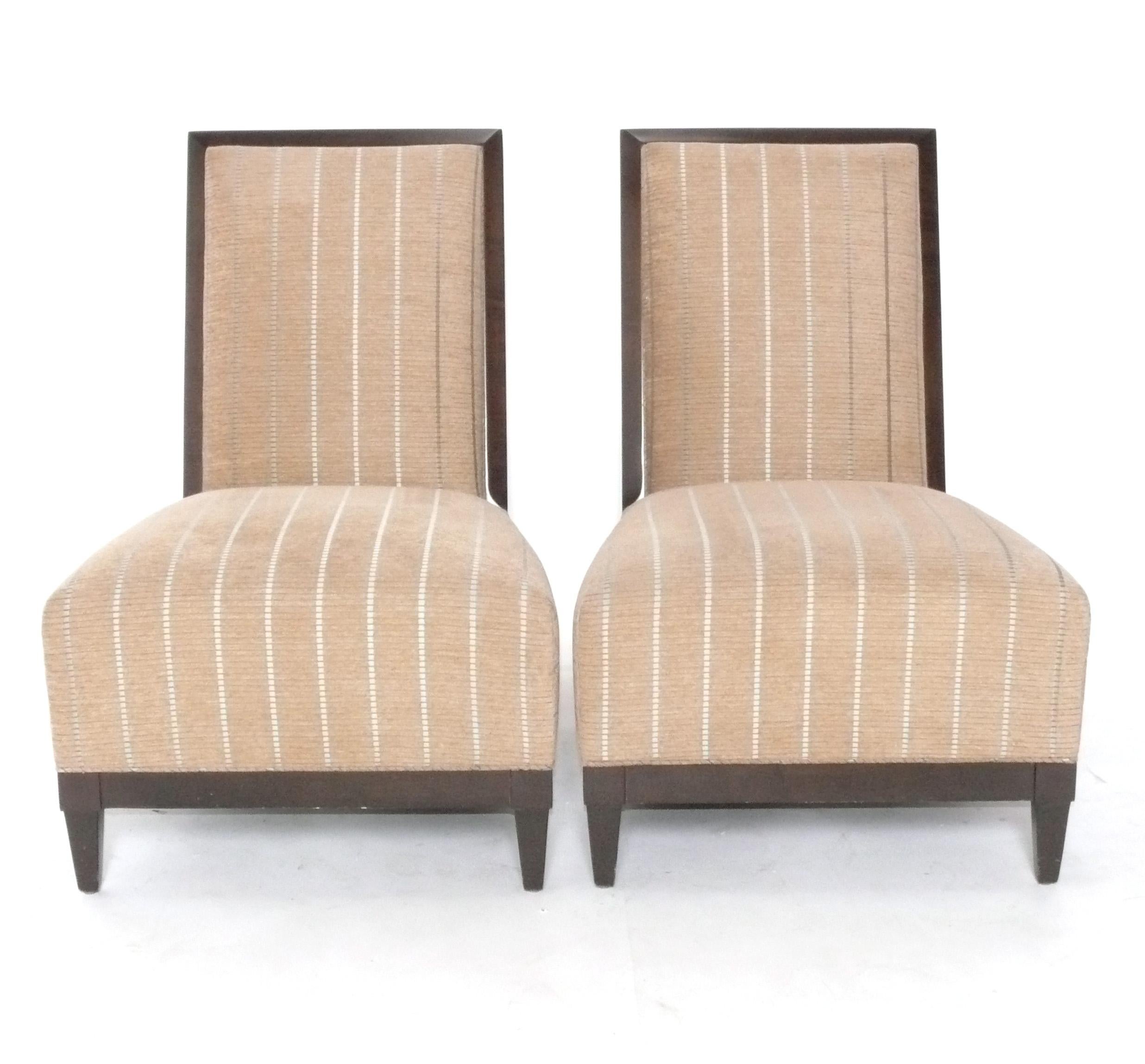 Pair of Low Slung Slipper Lounge Chairs, designed by John Hutton for Donghia, American, circa 2000s. 