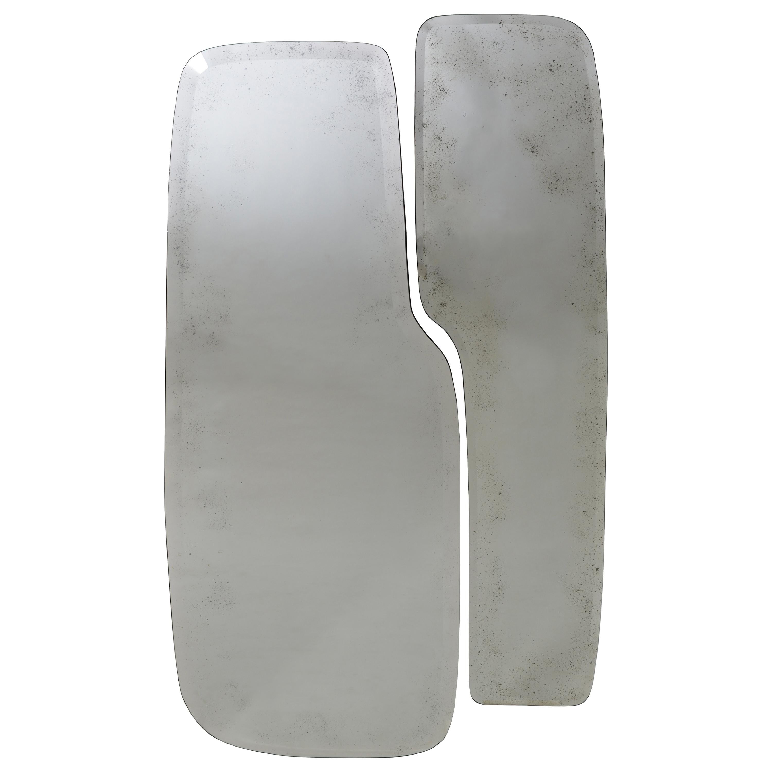Donghia Pair of Stone Mirrors, Hand-Silvered Clear Glass with Antiqued Finish For Sale