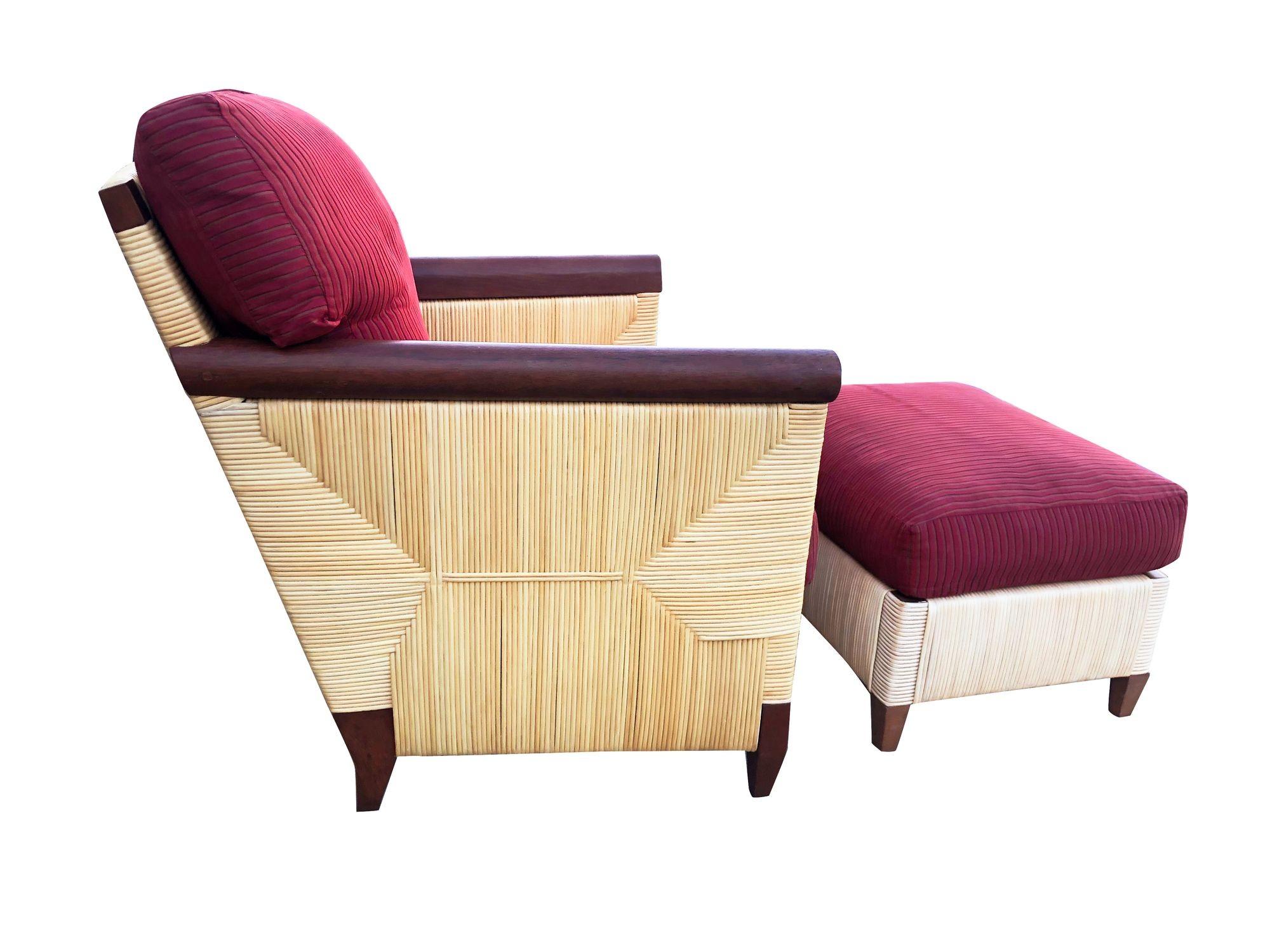 Organic Modern Donghia Rattan Lounge Chair & Ottoman by John Hutton, The Merbau Collection For Sale