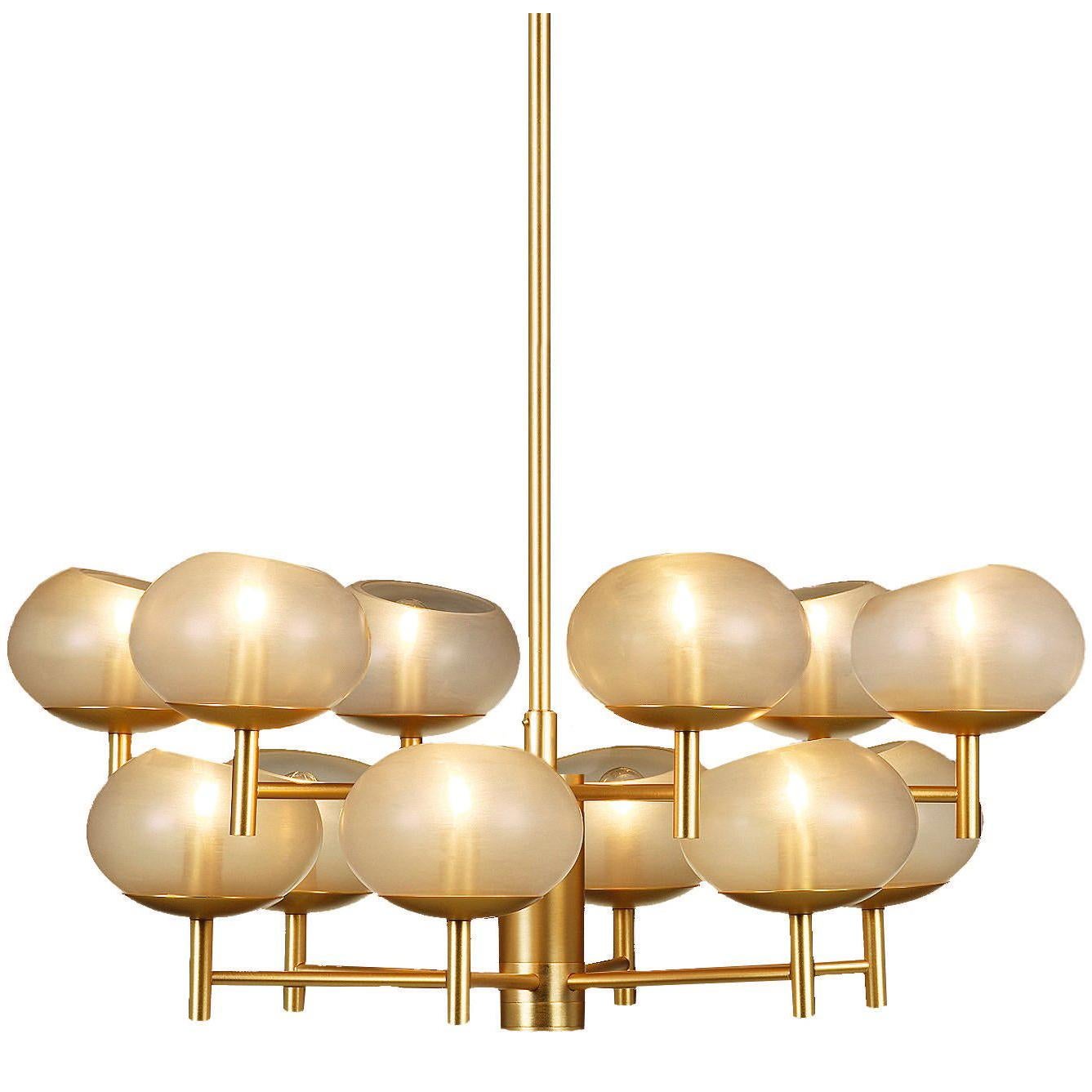 Donghia Renaldo Twelve-Arm Chandelier, Murano Glass in Champagne and Satin Gold For Sale