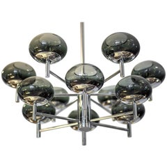 Donghia Renaldo Twelve-Arm Chandelier, Murano Glass in Smoke and Chrome