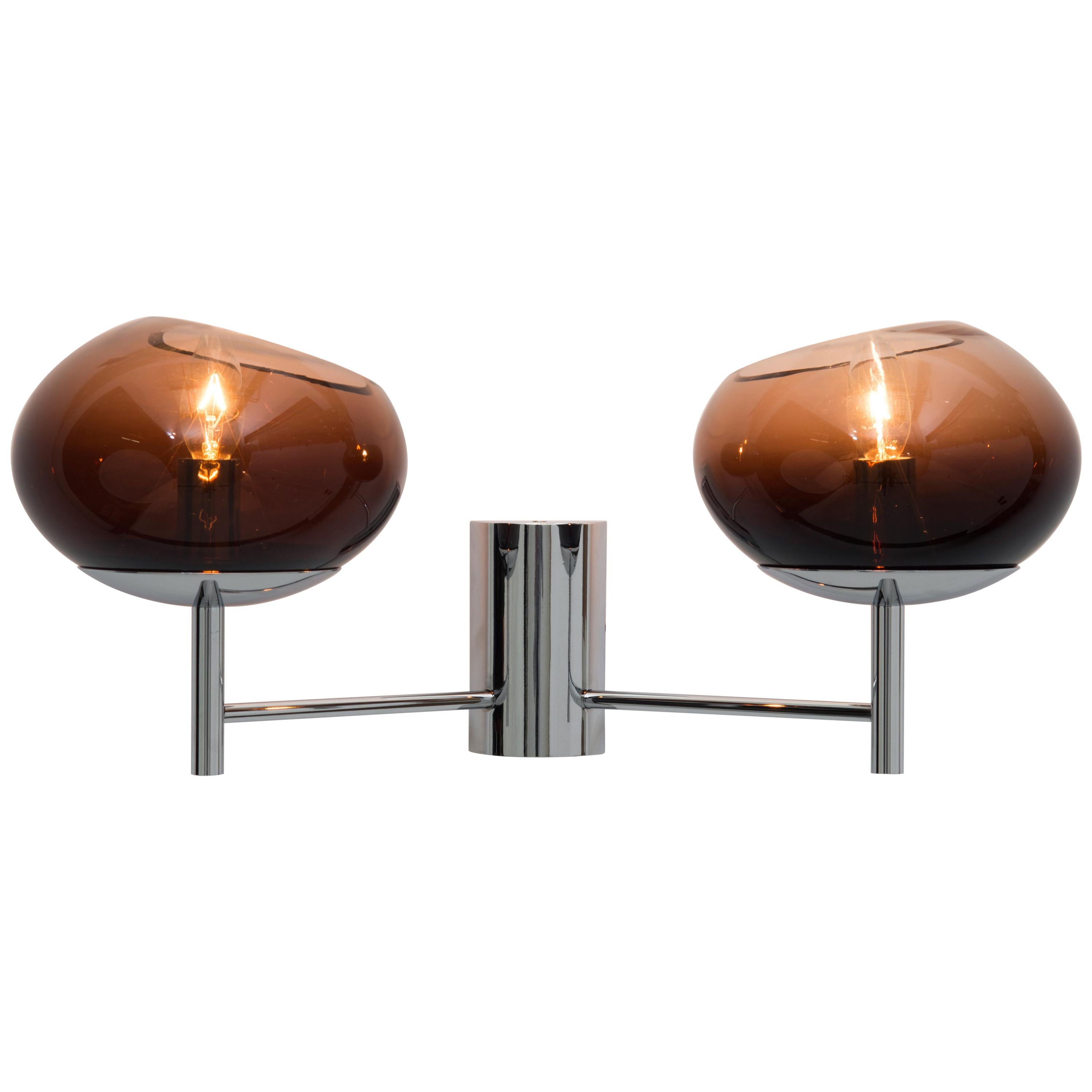 Donghia Renaldo Two-Arm Sconce, Murano Glass in Cognac and Chrome For Sale
