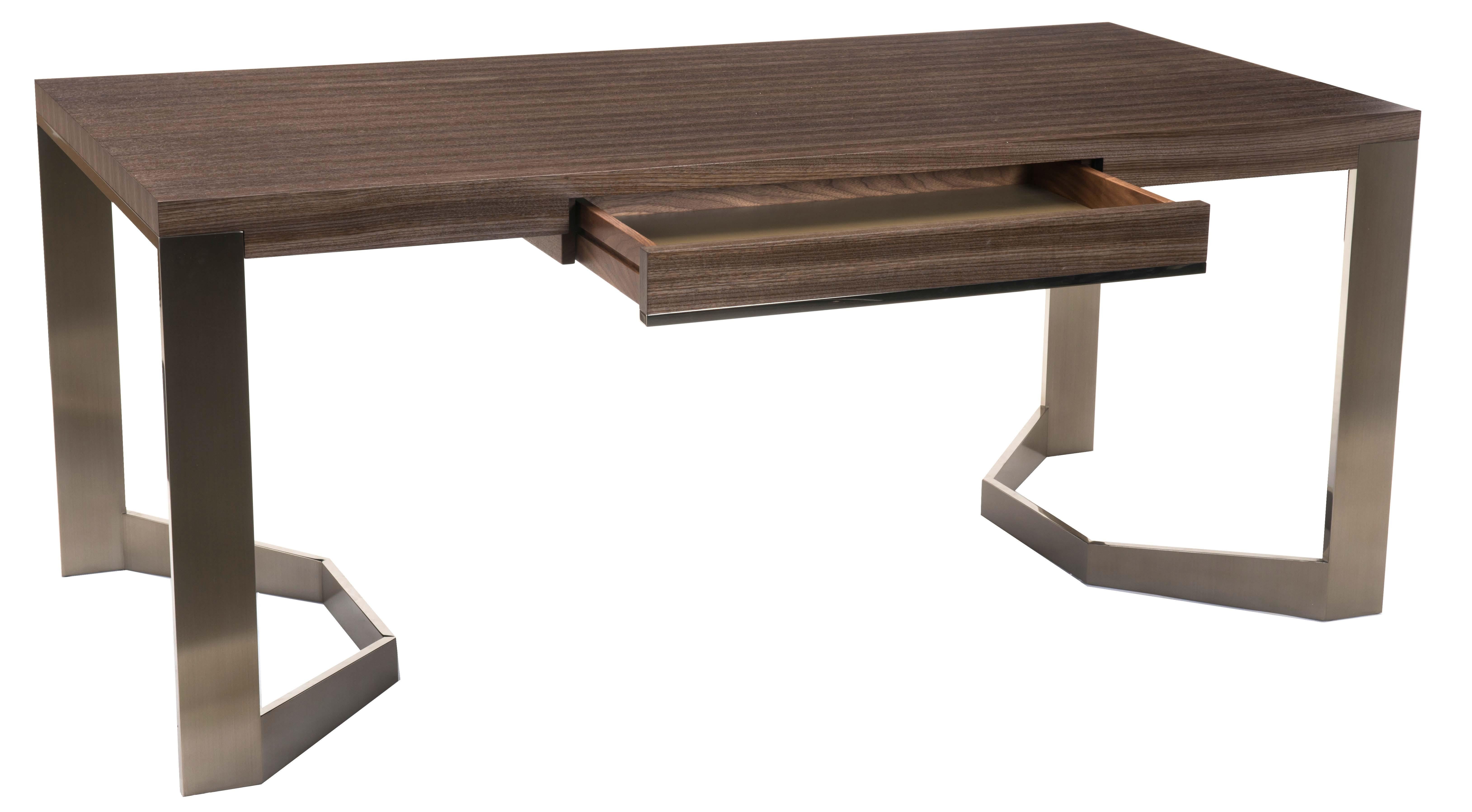 Modern Donghia Rex Desk in Zebrano Wood with Stainless Steel Base For Sale