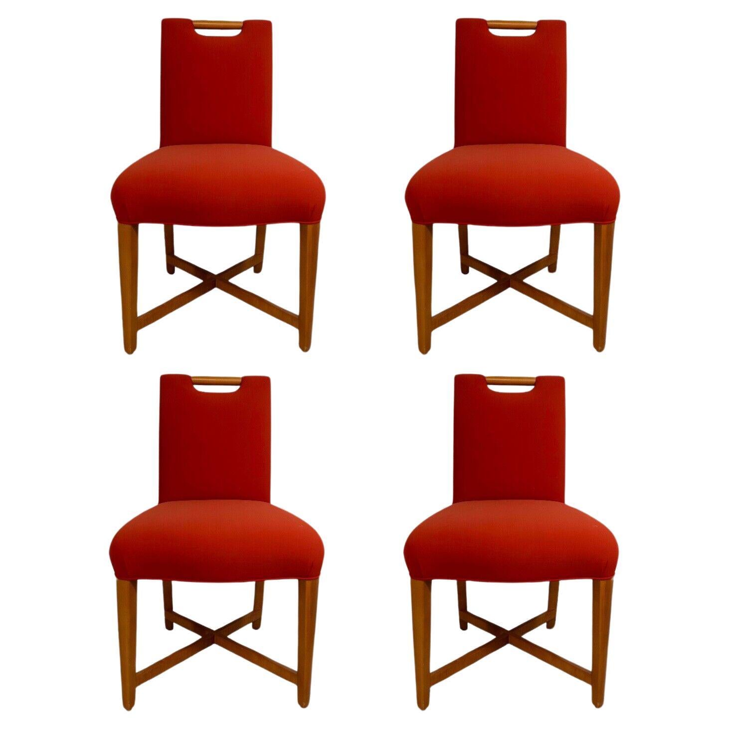 Donghia Set of 4 Orange and Wood Side Chairs Mid Century Modern Contemporary (Ensemble de 4 chaises d'appoint en bois et orange) en vente