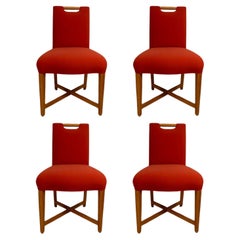 Vintage Donghia Set of 4 Orange and Wood Side Chairs Mid Century Modern Contemporary