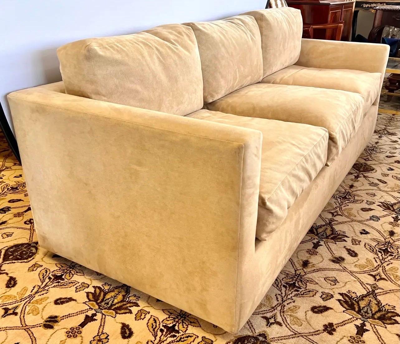 Donghia Signed Tan 100% Suede Leather Three Seater Sofa 1