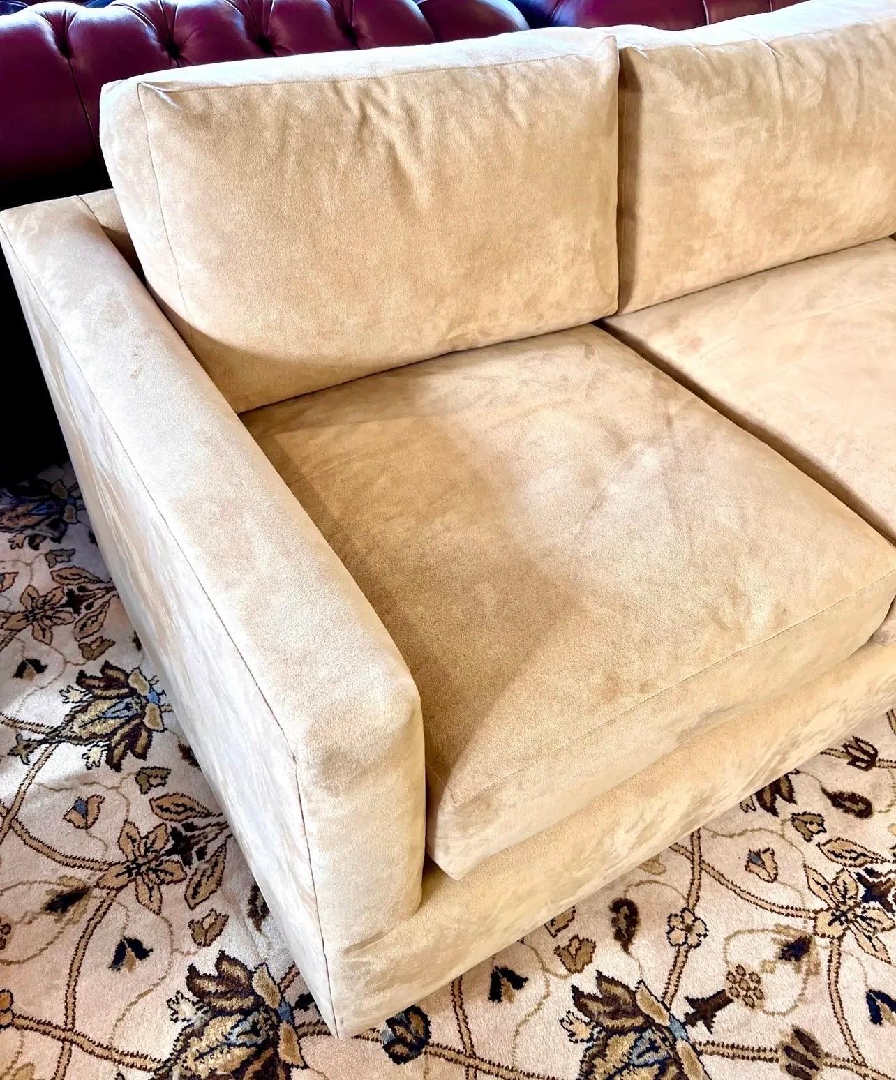 Donghia Signed Tan 100% Suede Leather Three Seater Sofa 2
