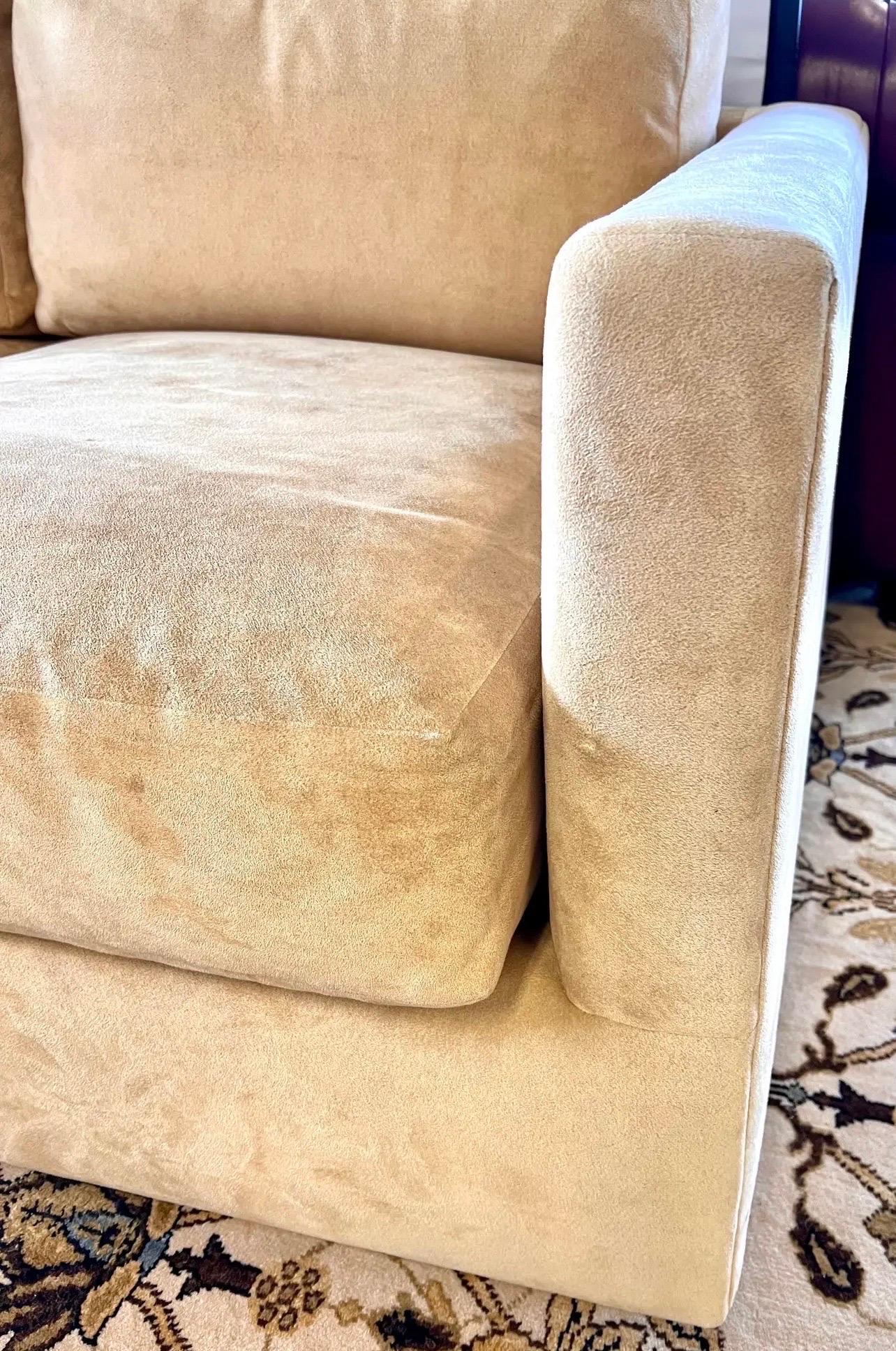 Donghia Signed Tan 100% Suede Leather Three Seater Sofa 3