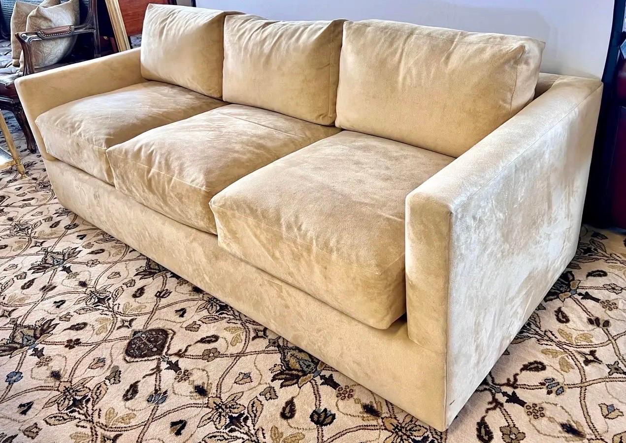 Donghia Signed Tan 100% Suede Leather Three Seater Sofa 4