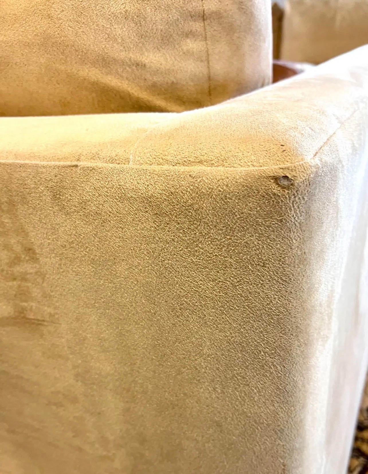 Donghia Signed Tan 100% Suede Leather Three Seater Sofa 5