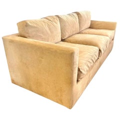 Donghia Signed Tan 100% Suede Leather Three Seater Sofa