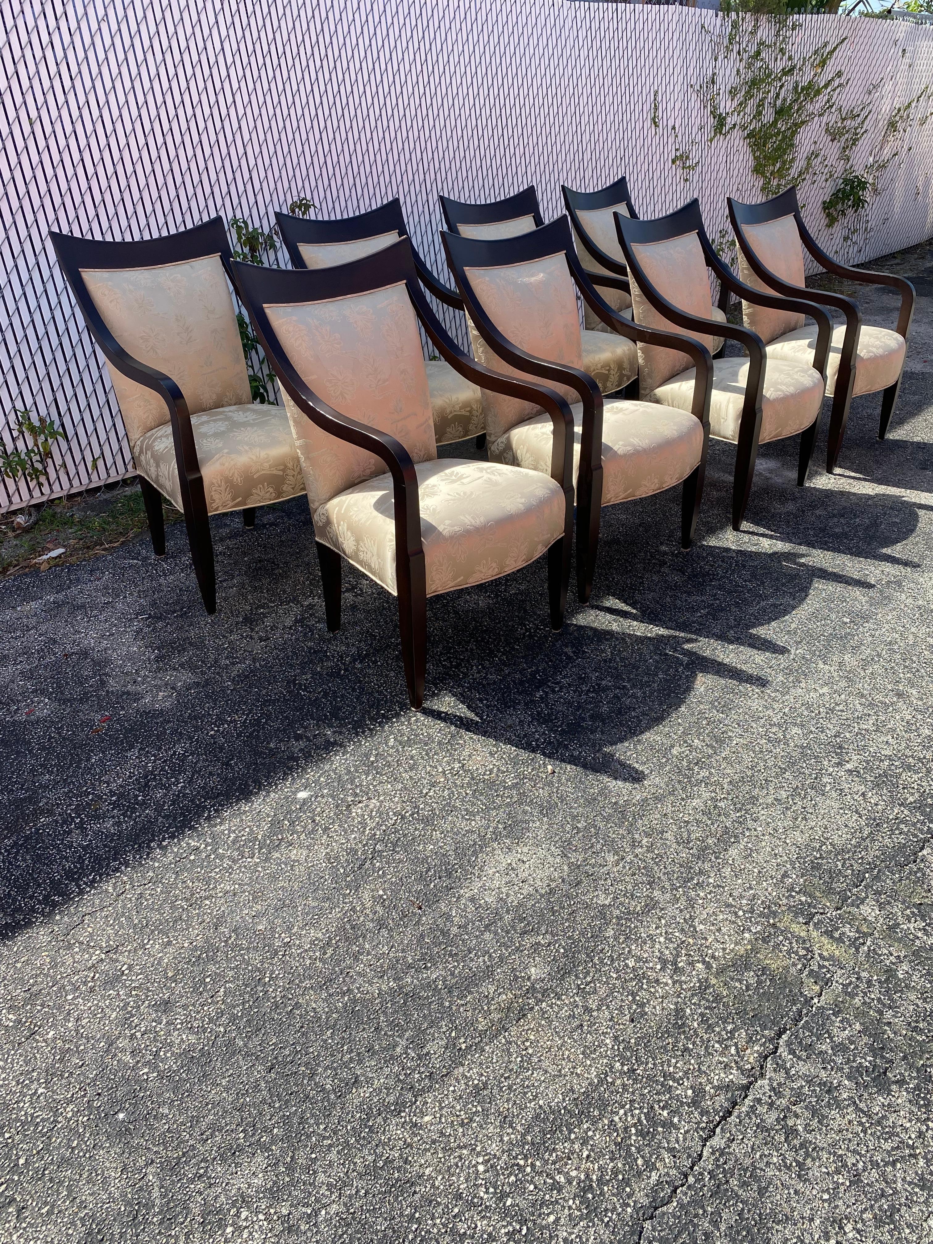 American Donghia Silk Sculptural Wood Dining Chairs, Set of 8 For Sale