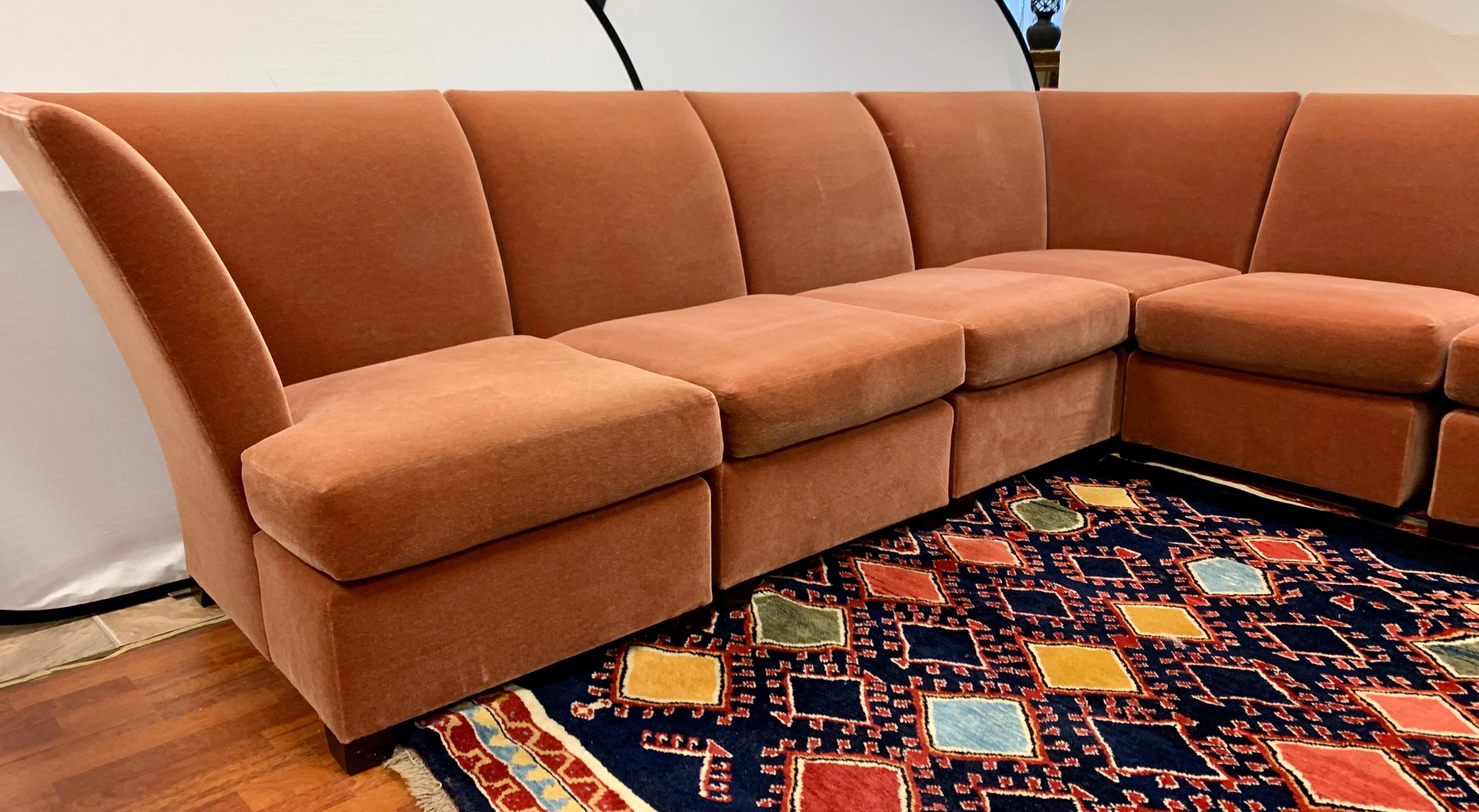 Italian Donghia Six Piece Modular Sofa Sectional with Mohair Fabric