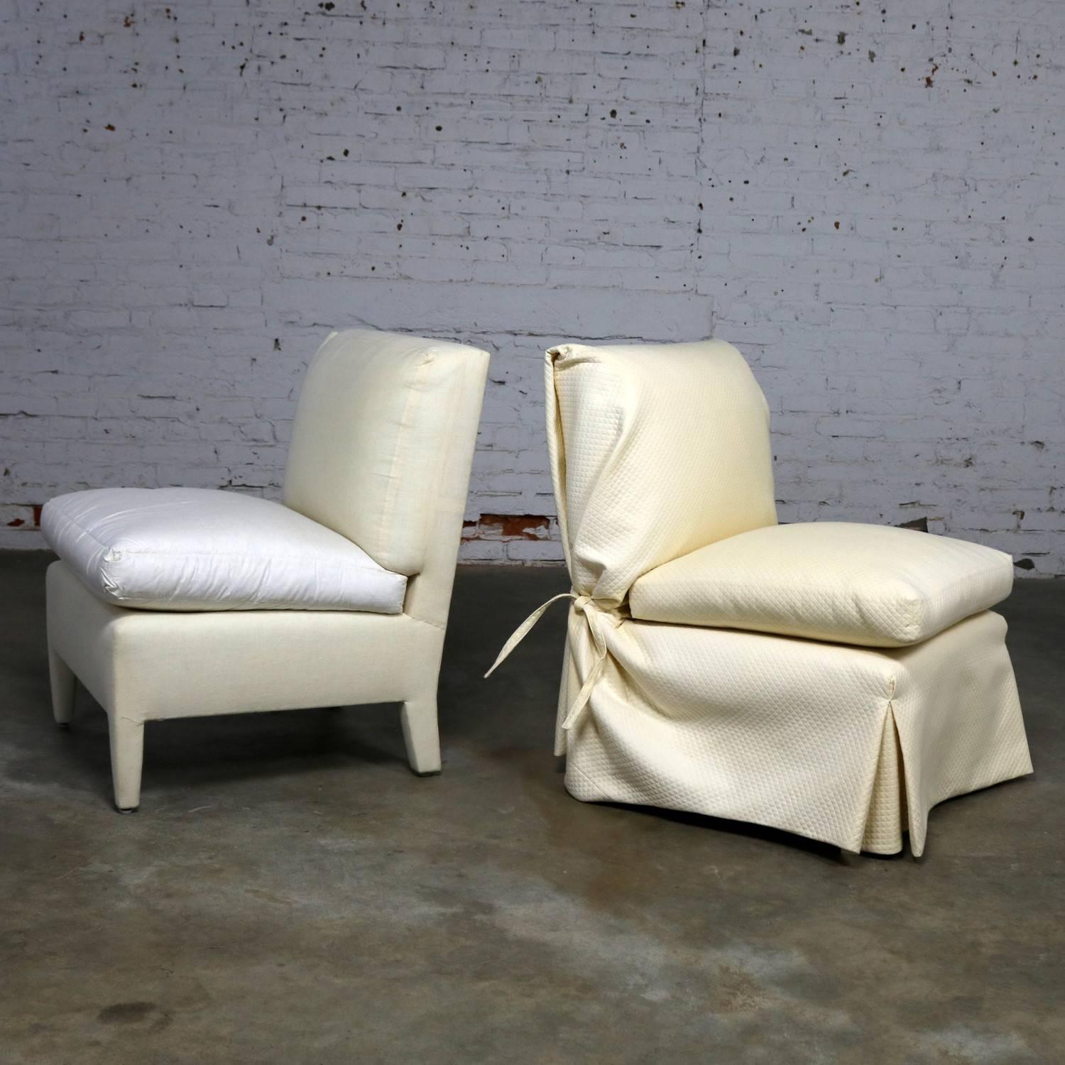 Modern Donghia Slipper Chair by Angelo Donghia, One Slipcovered One Not