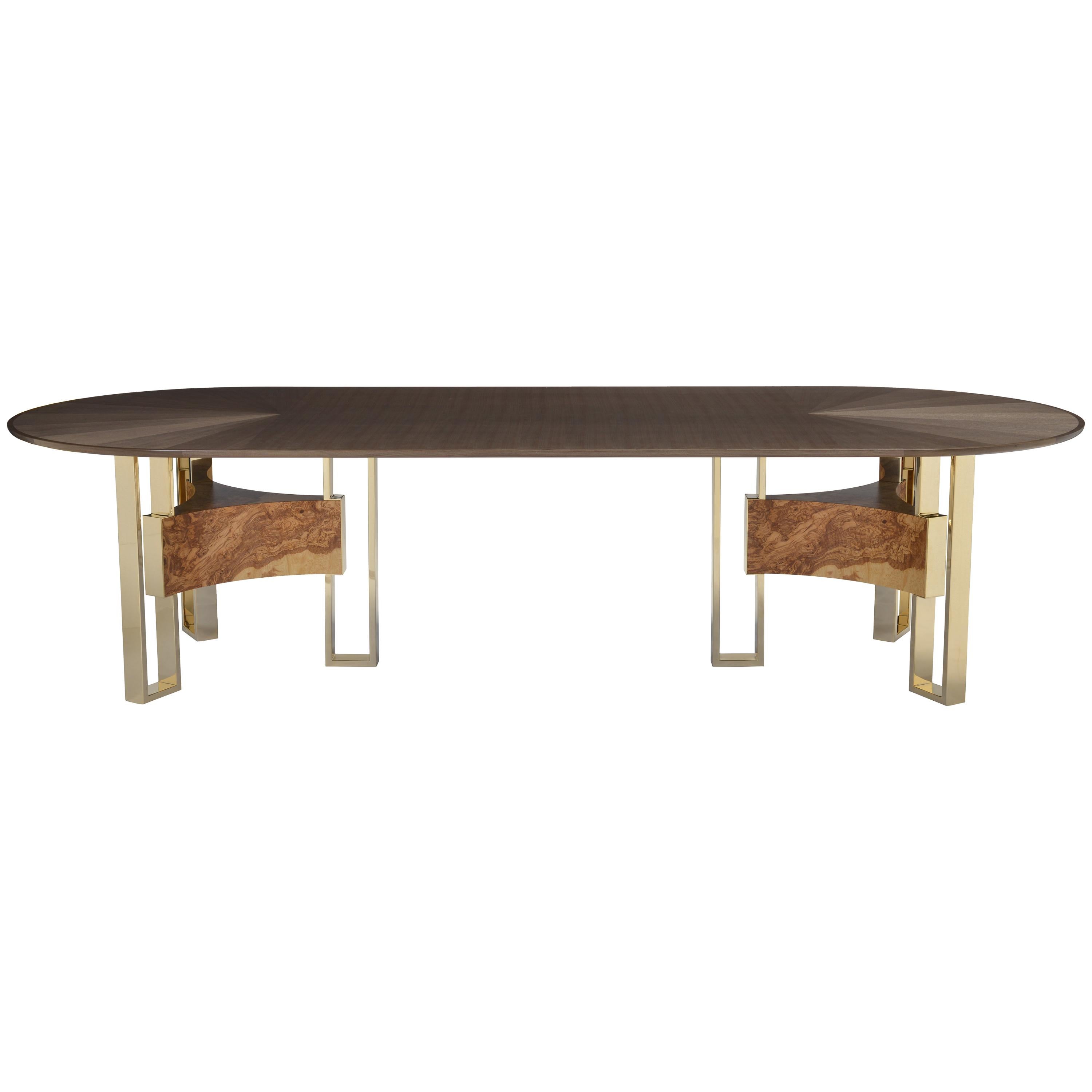 Donghia Starre Obround Dining Table, Walnut Wood with Open Grain Finish For Sale