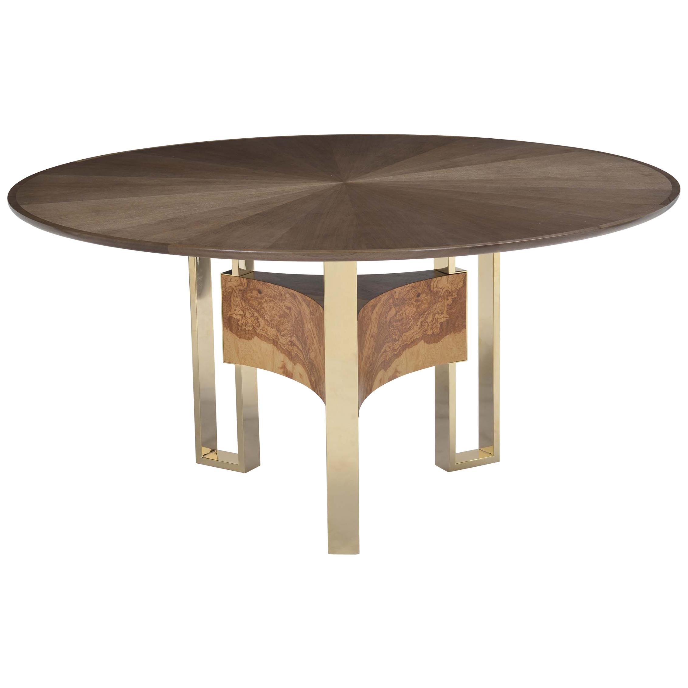 Donghia Starre Round Dining Table, Walnut Wood with Open Grain Finish For Sale
