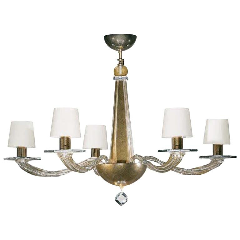 Donghia Stellare Short Chandelier, Murano Glass in Gold Dust with Drum Shades For Sale