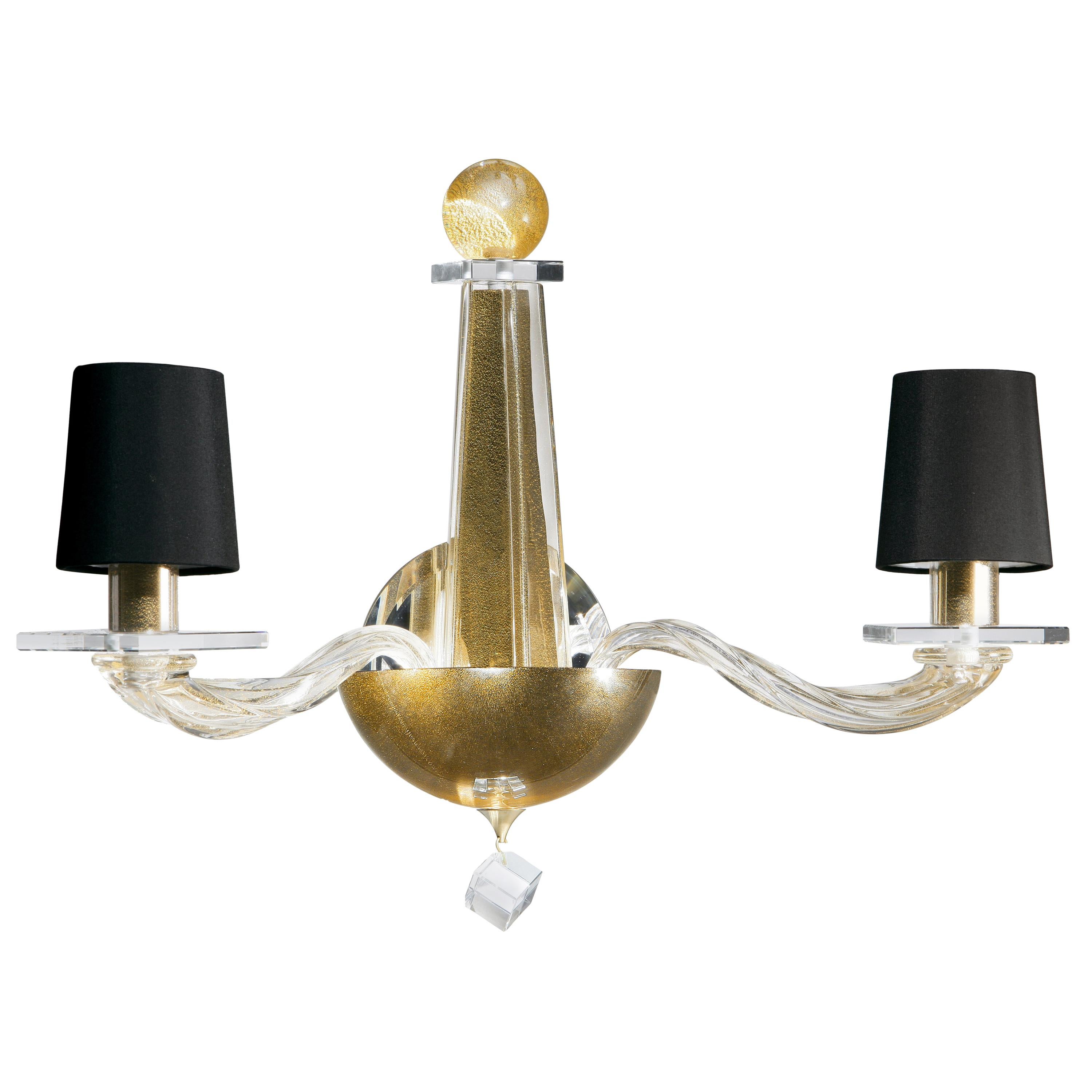 Donghia Stellare Two-Arm Sconce, Murano Glass in Gold Dust with Drum Shades For Sale