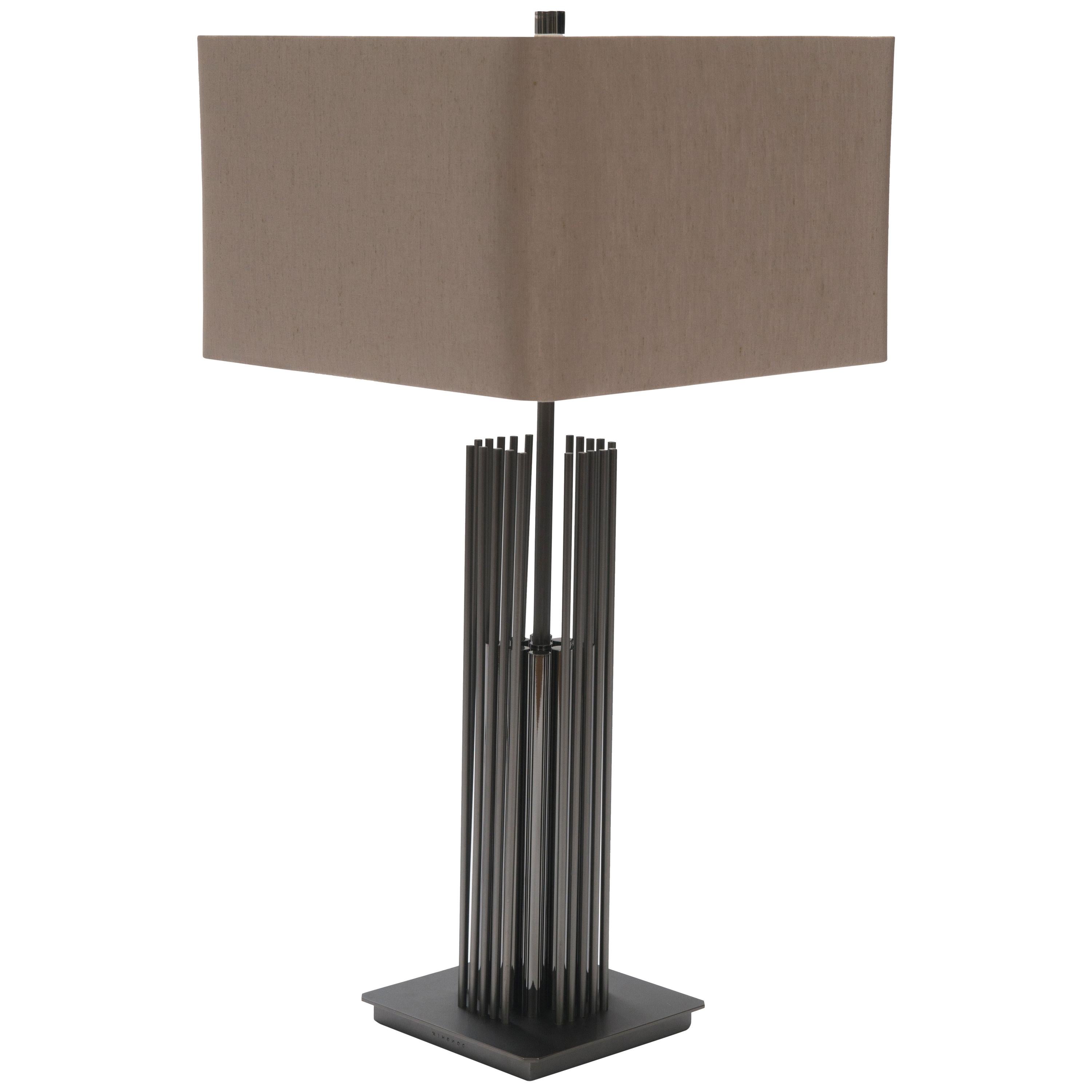 Donghia Stoa Lamp and Shade with Smoked Nickel and Glossy Matte Base For Sale
