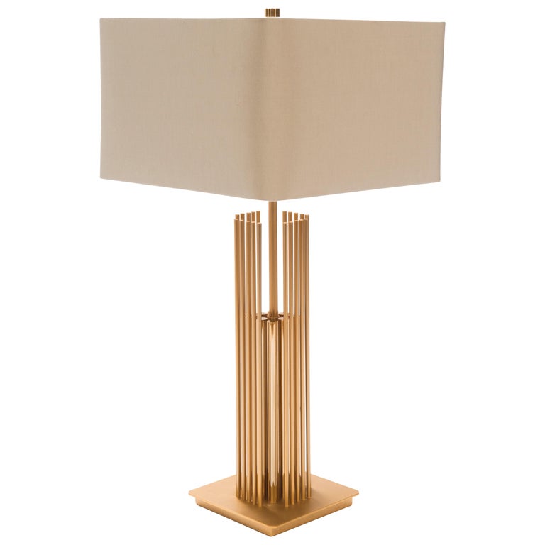 Donghia Stoa Table Lamp and Shade, GoldPlated Steel with Glossy Matte