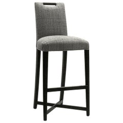 Donghia Studio X Counter Chair in in Silver Roxie Upholstery with Wood Handle