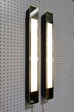 Donghia Tall Wall Sconces with Mirrored Frames and Frosted Glass