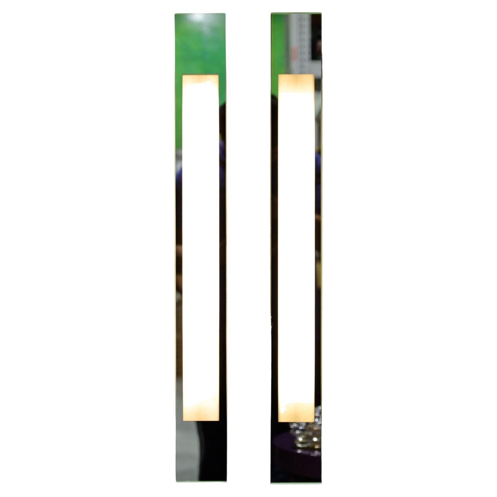 Donghia Tall Wall Sconces with Mirrored Frames and Frosted Glass For Sale