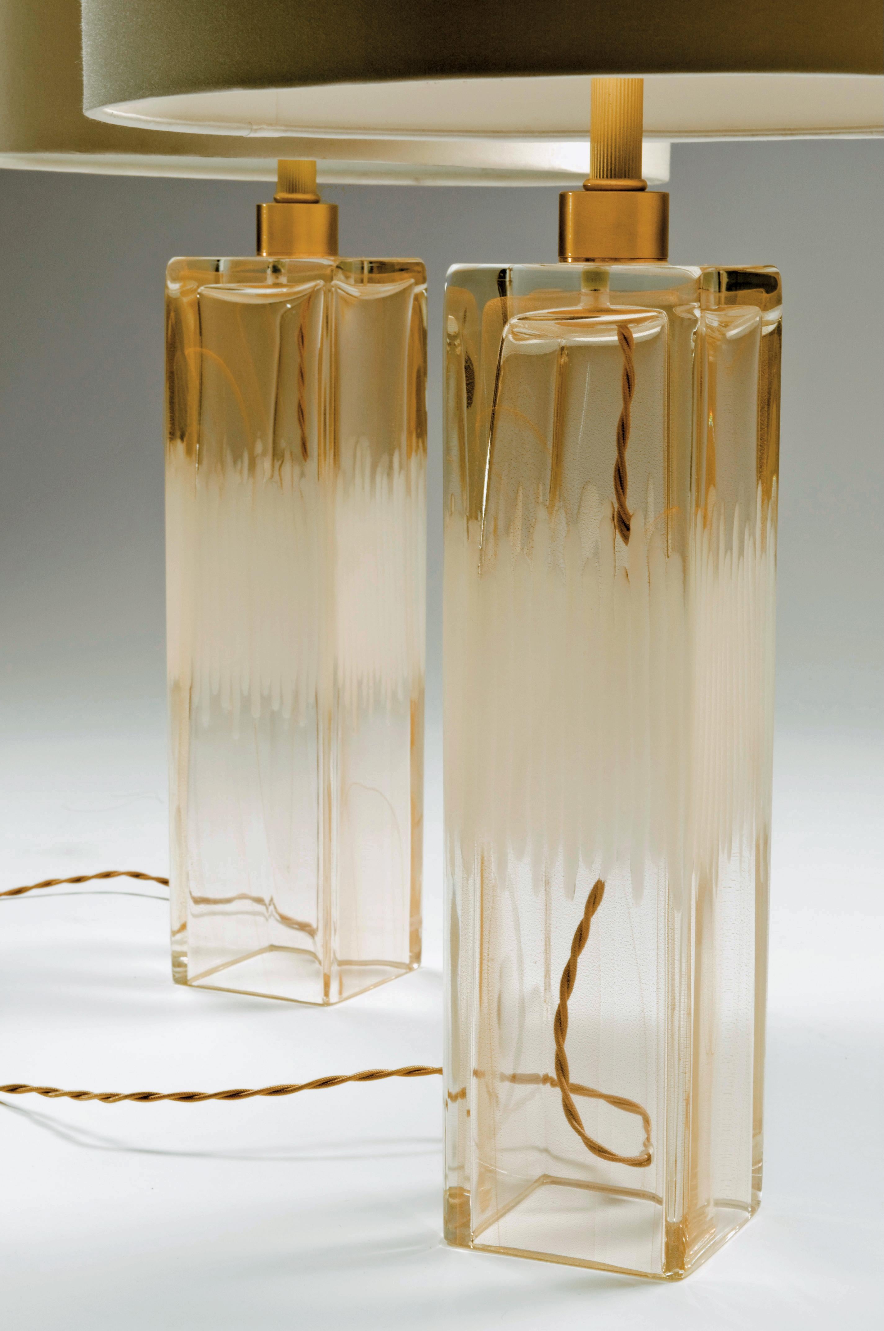 Modern Donghia Torretta Lamp and Shade, Murano Glass in Clear with Gold Dust Finish For Sale