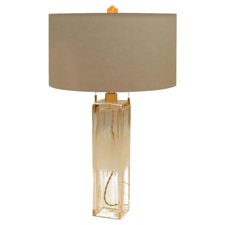 Donghia Torretta Lamp and Shade, Murano Glass in Clear with Gold Dust Finish For Sale