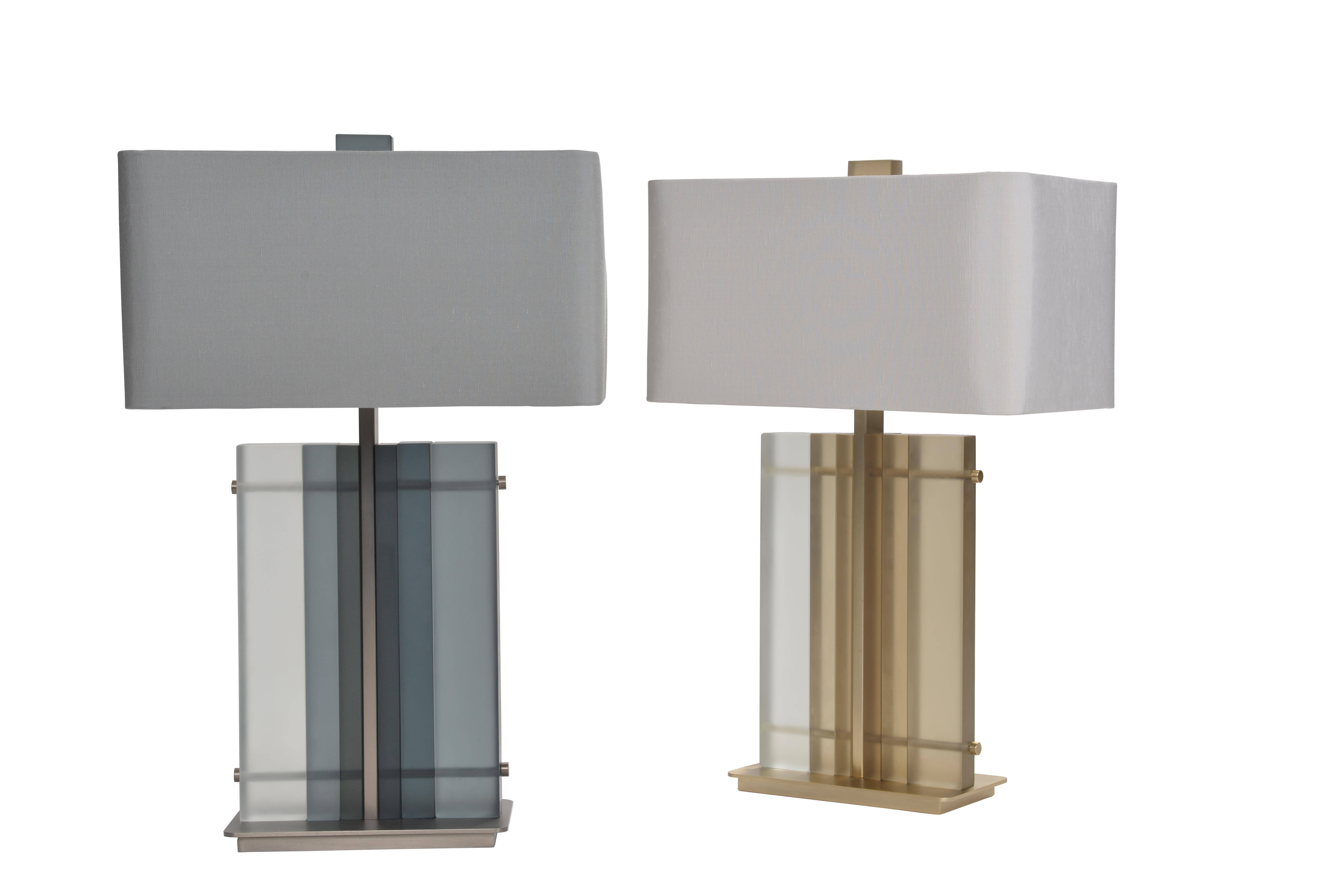 Modern Donghia Tourmaline Table Lamp and Shade, Murano Glass in Slate with Satin Finish For Sale
