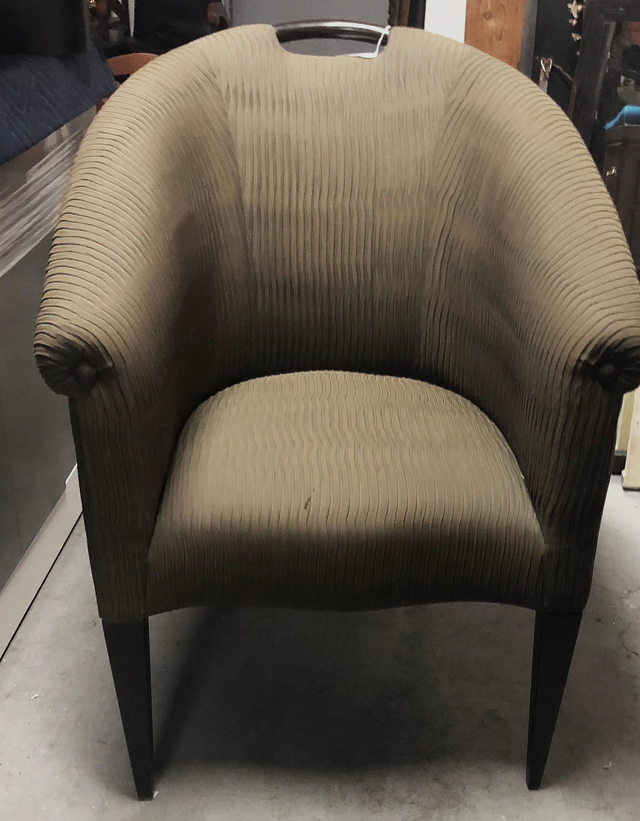 Donghia Upholstered Club Chairs with Wood Handles 7