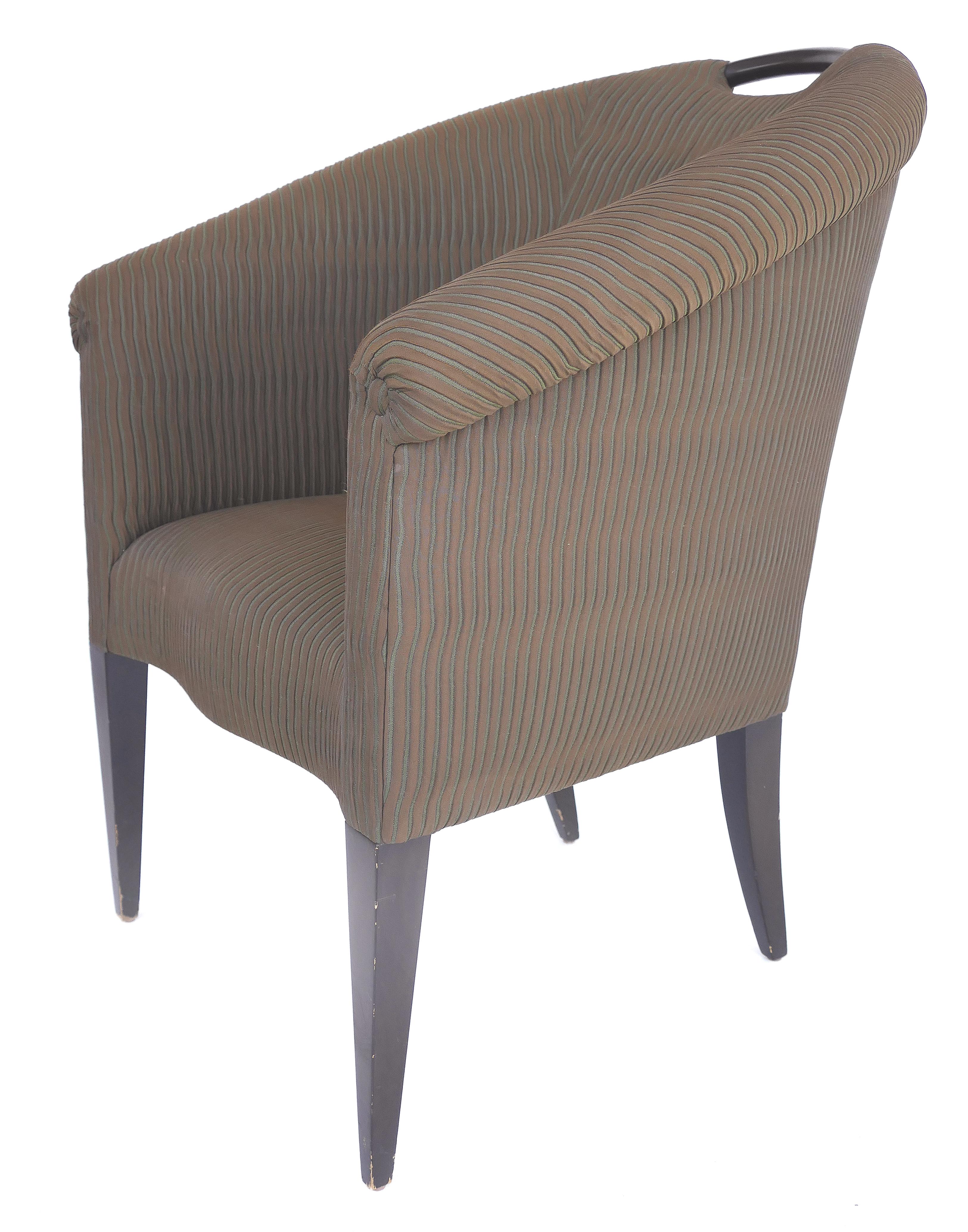 Modern Donghia Upholstered Club Chairs with Wood Handles