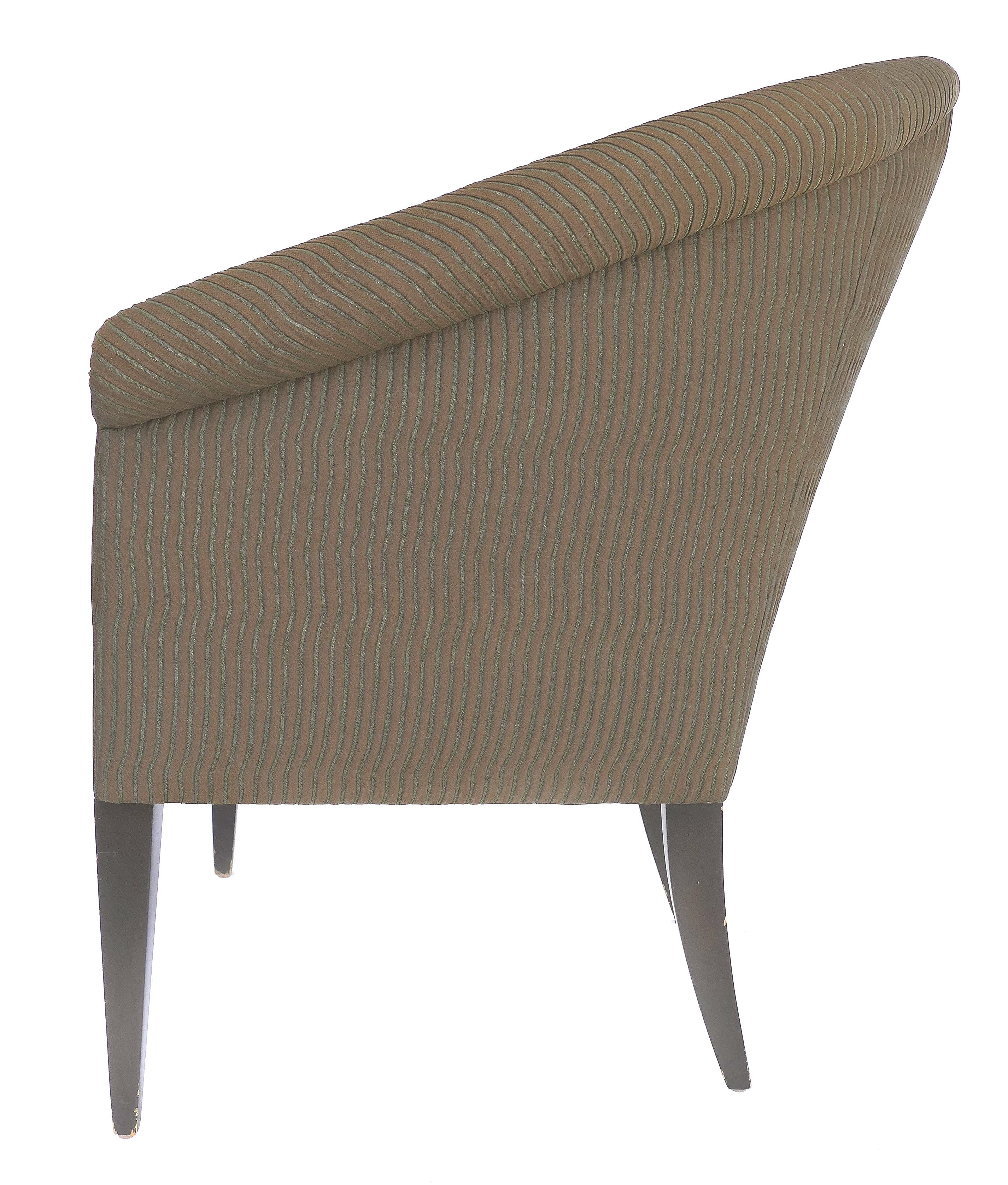 American Donghia Upholstered Club Chairs with Wood Handles
