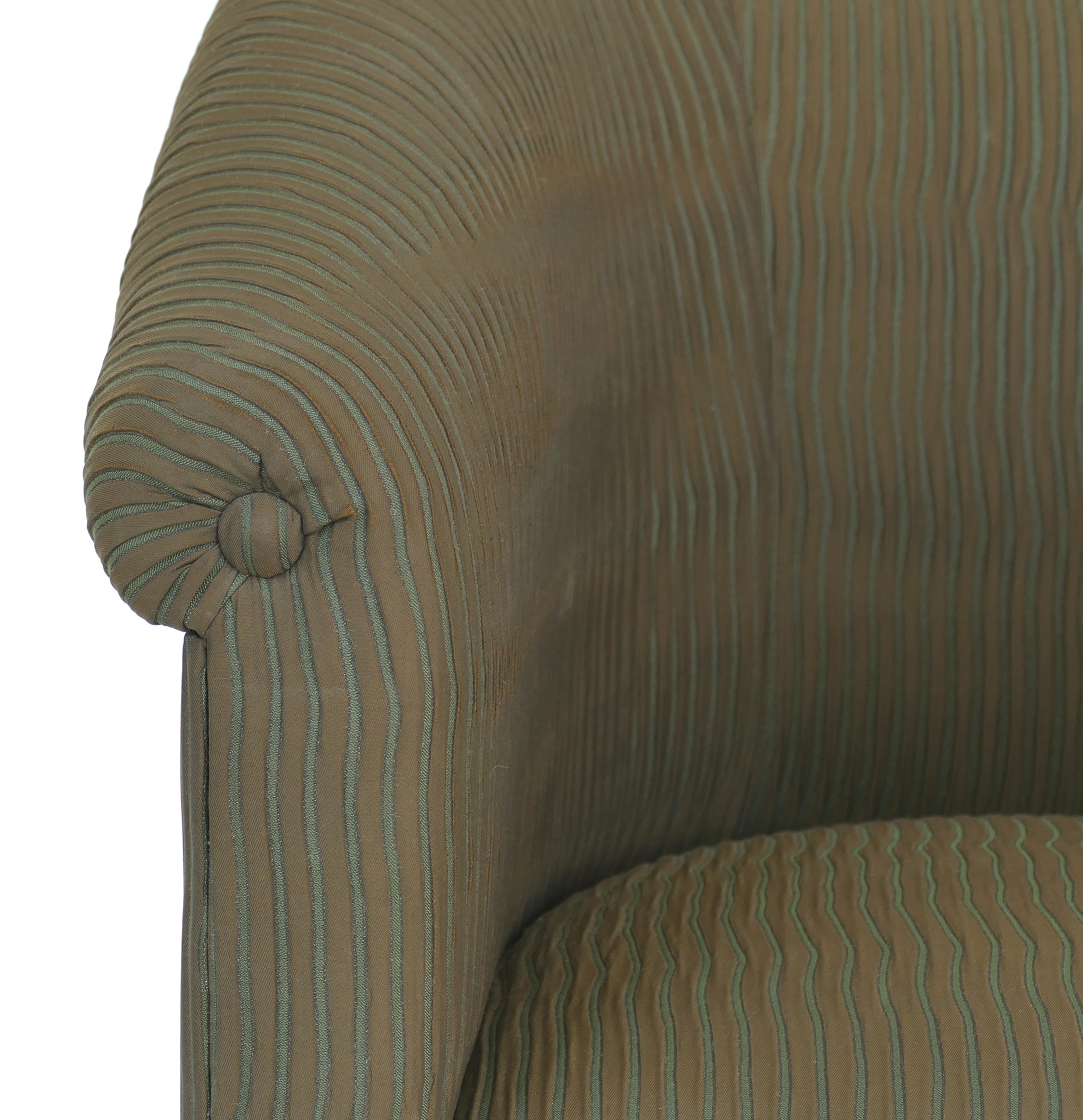 Fabric Donghia Upholstered Club Chairs with Wood Handles