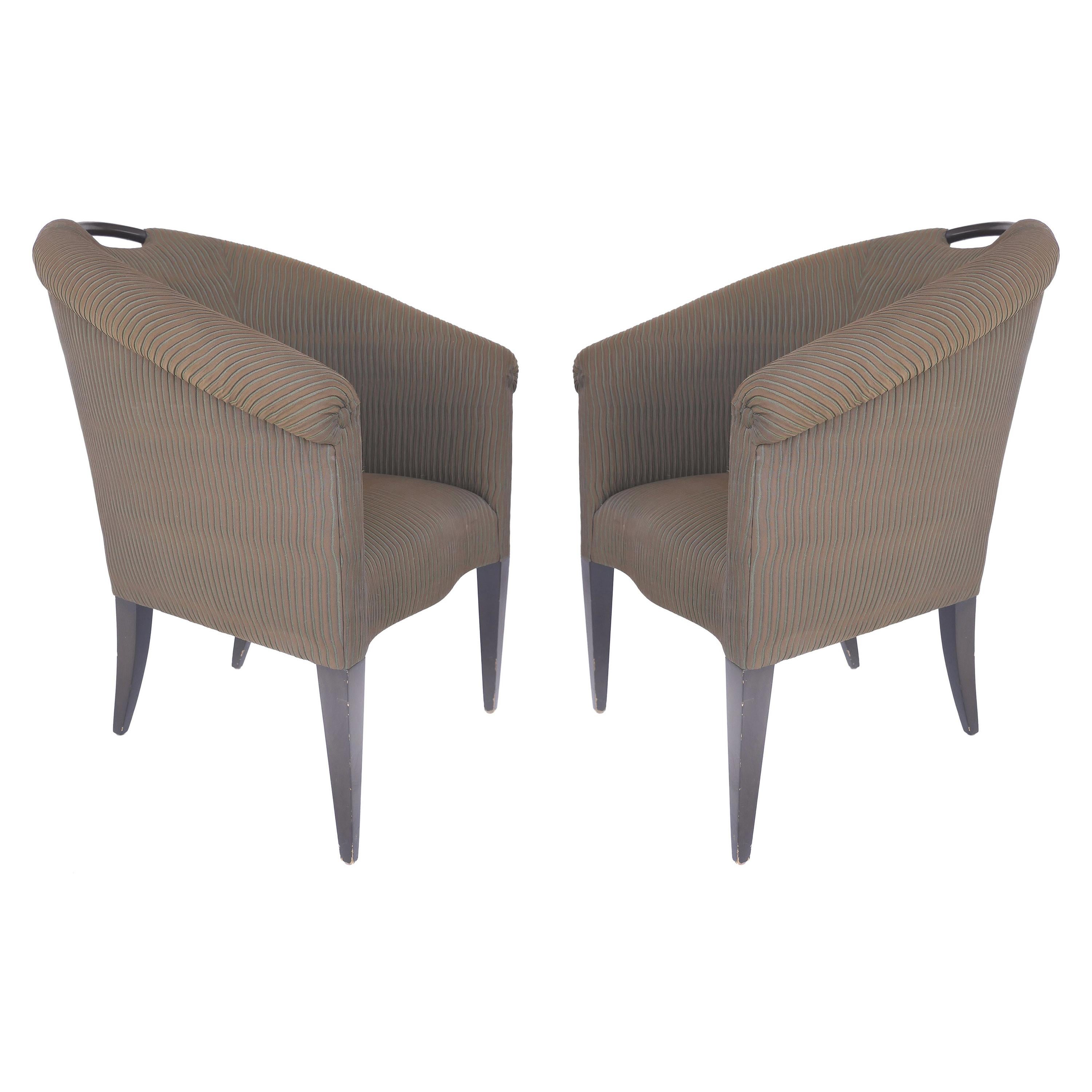 Donghia Upholstered Club Chairs with Wood Handles