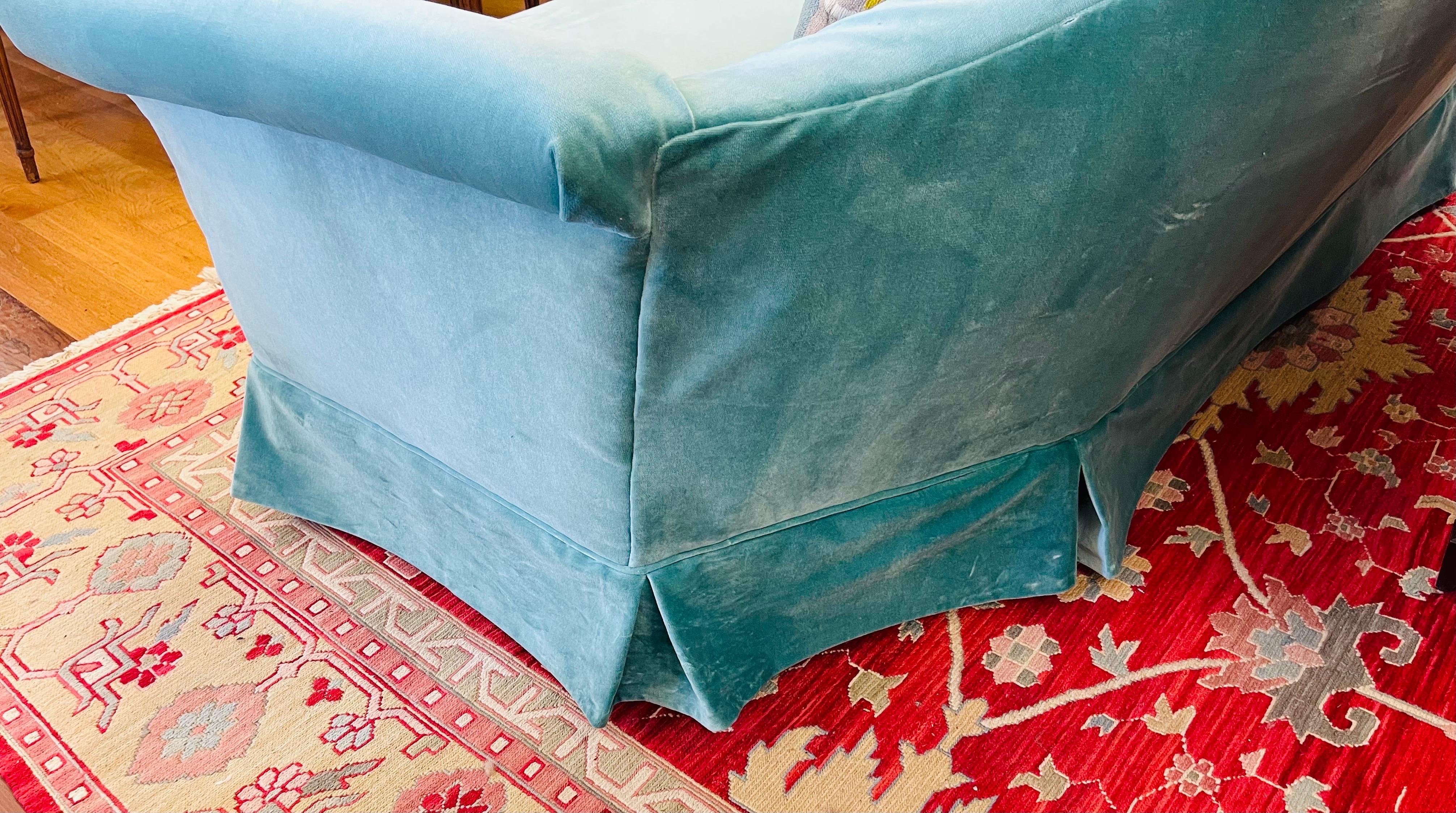 Donghia Velvet Fabric Seafoam Hickory Furniture Curved Sofa 92