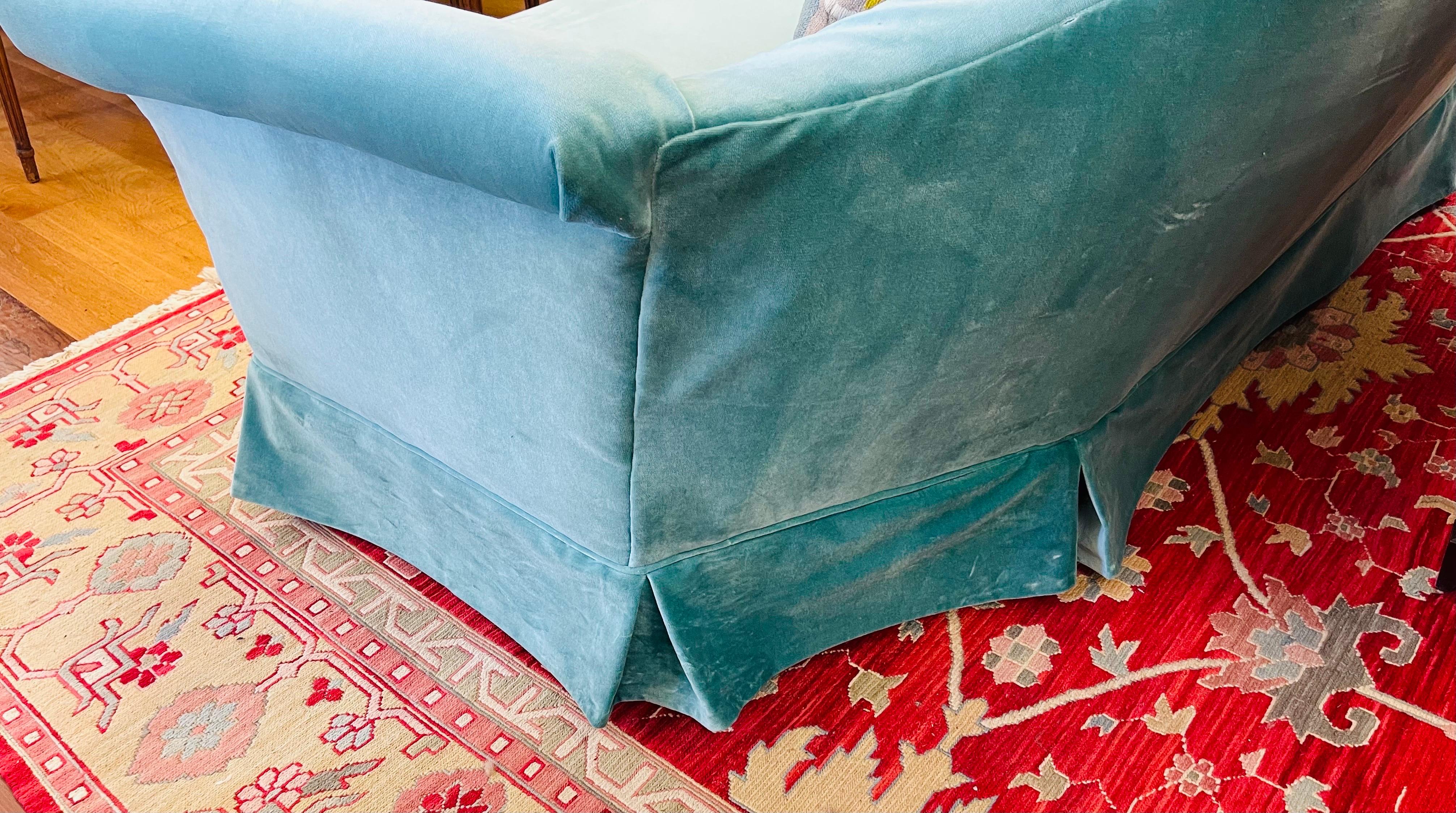 American Donghia Velvet Fabric Seafoam Hickory Furniture Curved Sofa 92