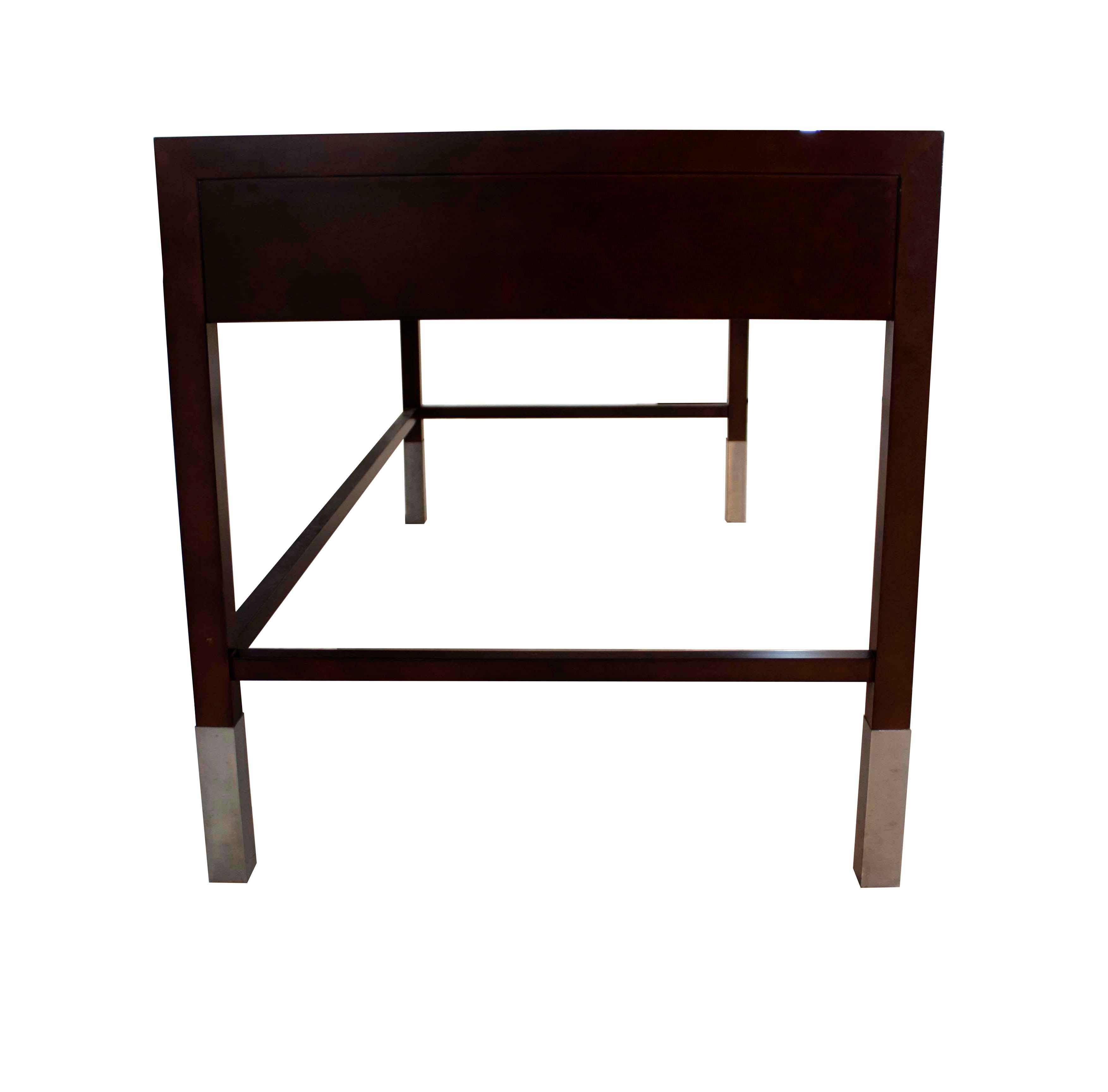 Donghia Wood & Chrome Parsons Style Desk In Good Condition In Keego Harbor, MI