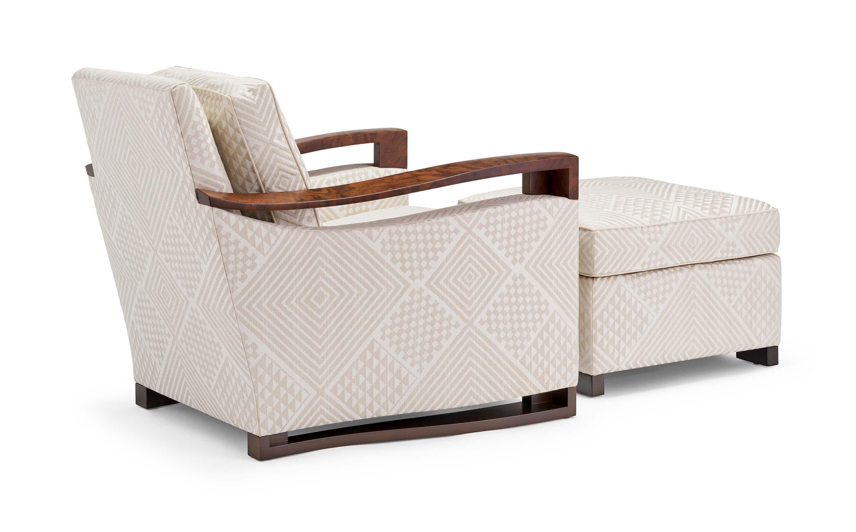 Modern Donghia Woodbridge Club Chair and Ottoman in Cream Upholstery, Geometric Pattern For Sale
