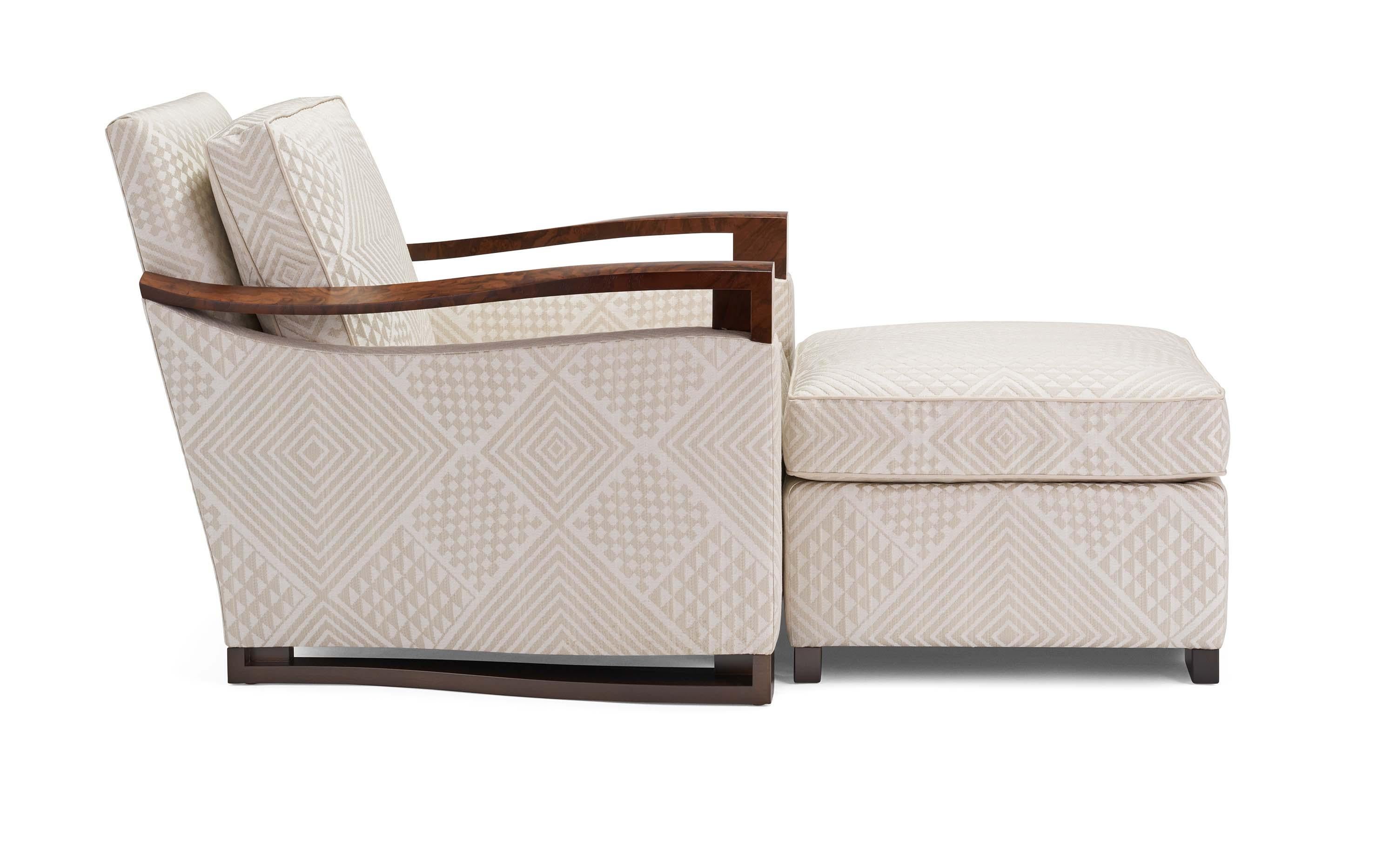 American Donghia Woodbridge Club Chair and Ottoman in Cream Upholstery, Geometric Pattern For Sale