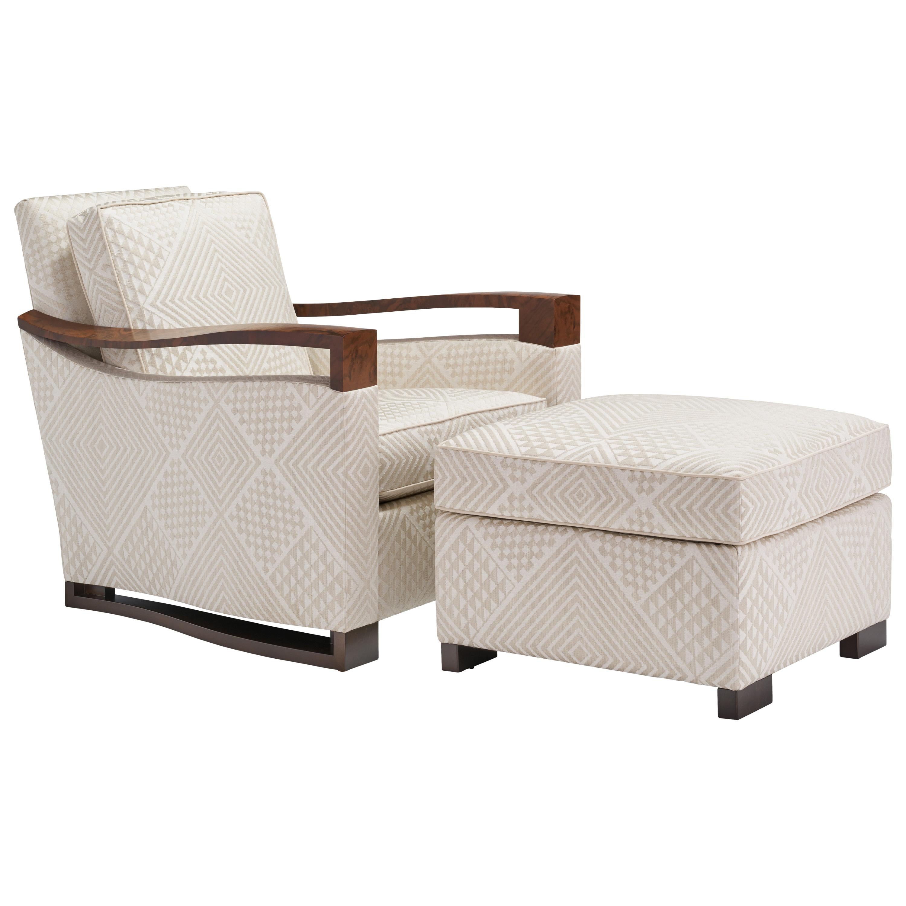 Donghia Woodbridge Club Chair and Ottoman in Cream Upholstery, Geometric Pattern For Sale